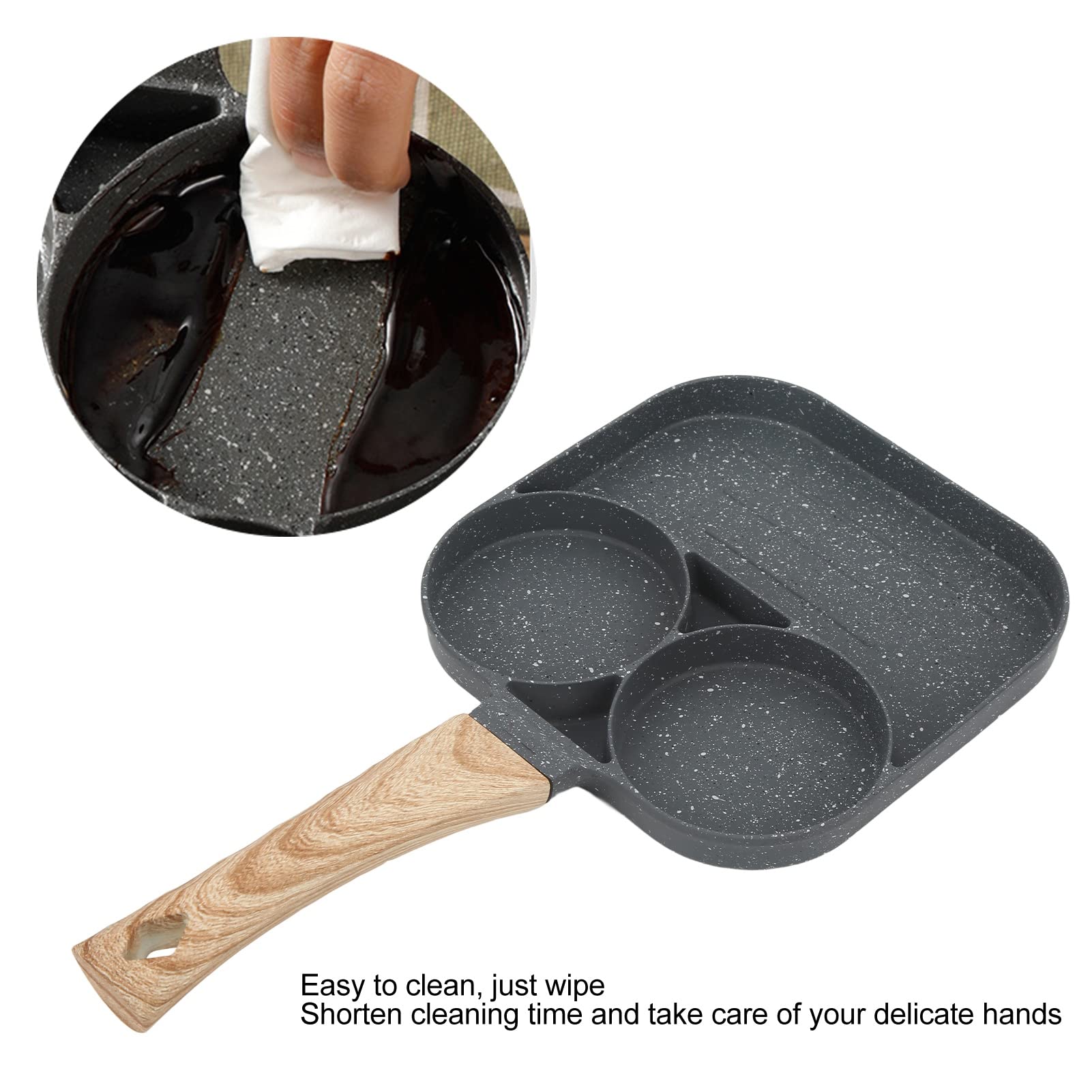 Nonstick 3-Section Divided Frying Pan with Lid - Aluminum Alloy Egg & Pancake Grill Pan for Perfect Breakfast - Ideal for Home Kitchen Cooking, Camping & RV Use