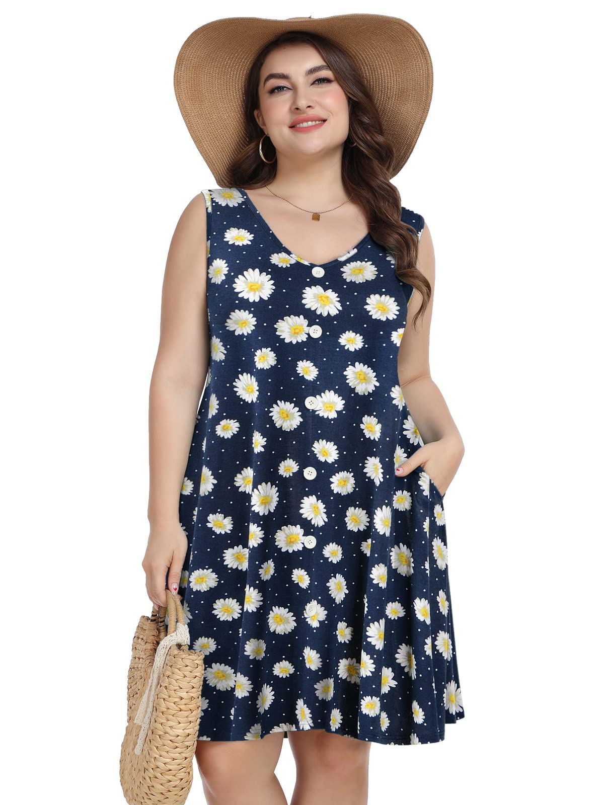 ZENNILO Women's Casual T-Shirt Dress - Plus Size Summer V-Neck Sundress with Pockets | Beach Cover Up, Vacation Outfit & Everyday Wear