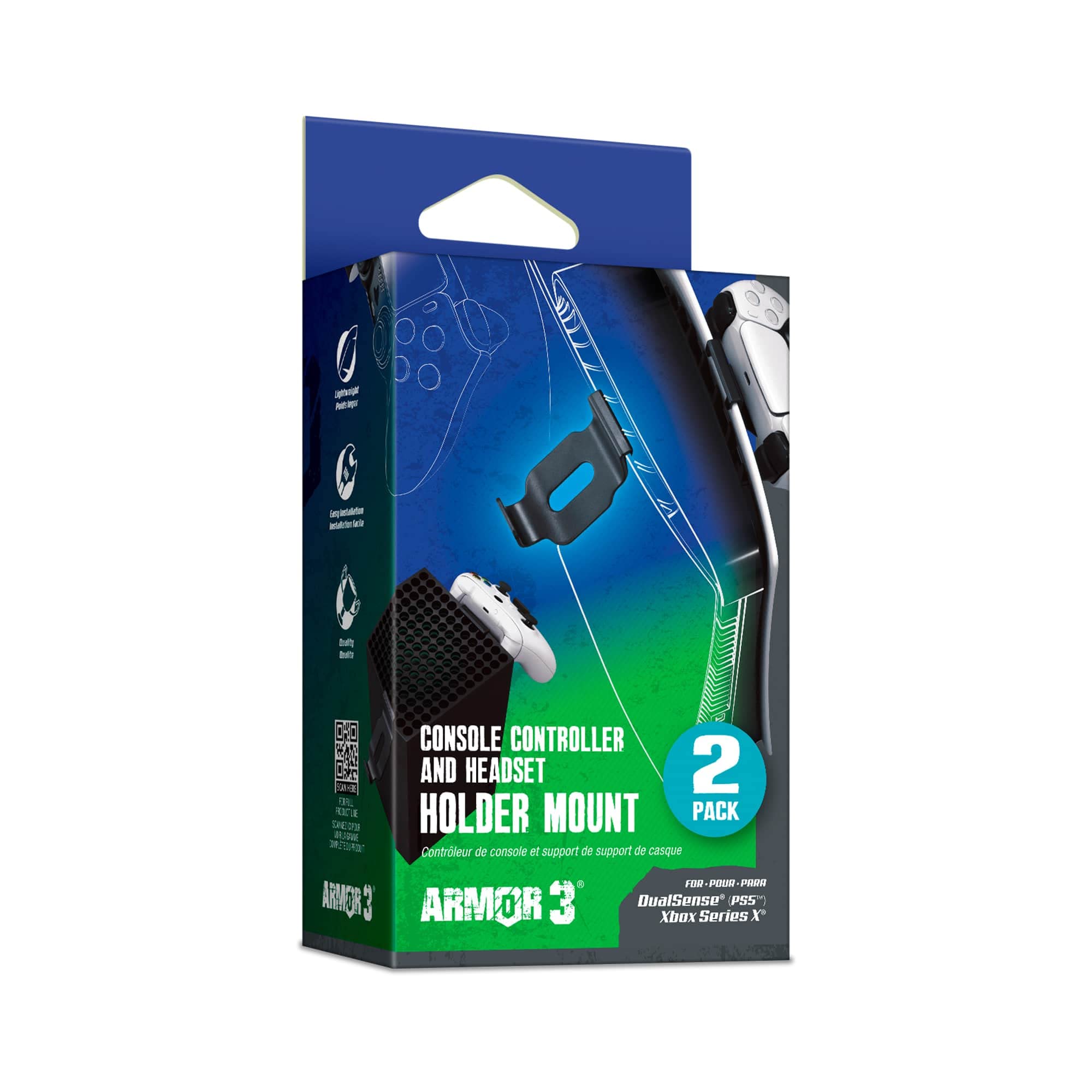 PS5™ & Xbox Series X/S Controller Holder with Headset Stand - DualSense & Xbox Series X/S Compatible (2-Pack) - Armor 3 - Perfect Gaming Setup for Console Accessories Organization
