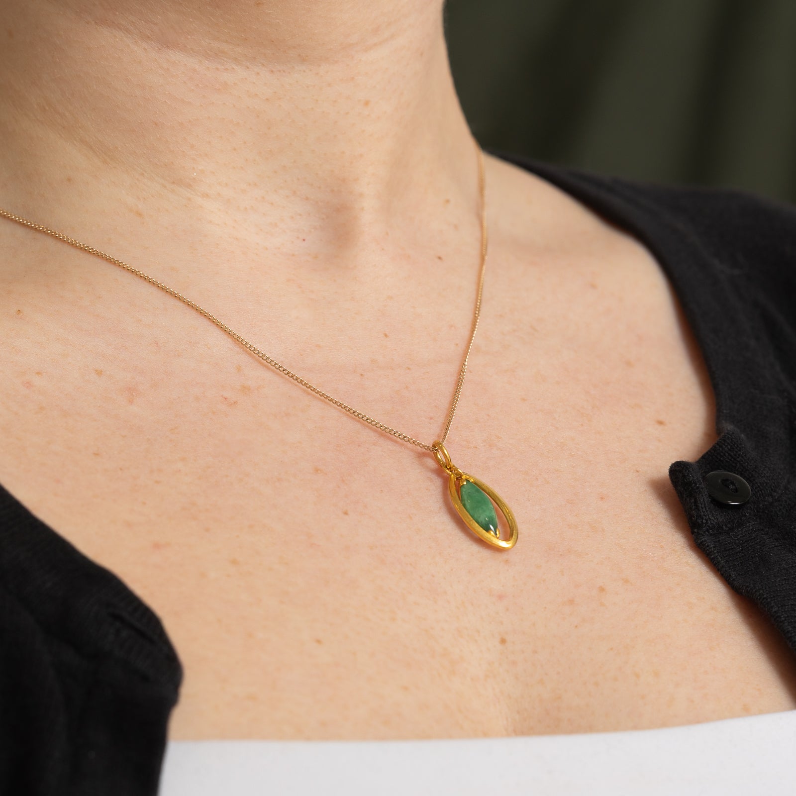 Marquise Cabochon Jadeite Pendant Necklace - 1.80ct Natural Jade Jewelry for Women | Elegant Gift for Birthday, Anniversary & Special Occasions