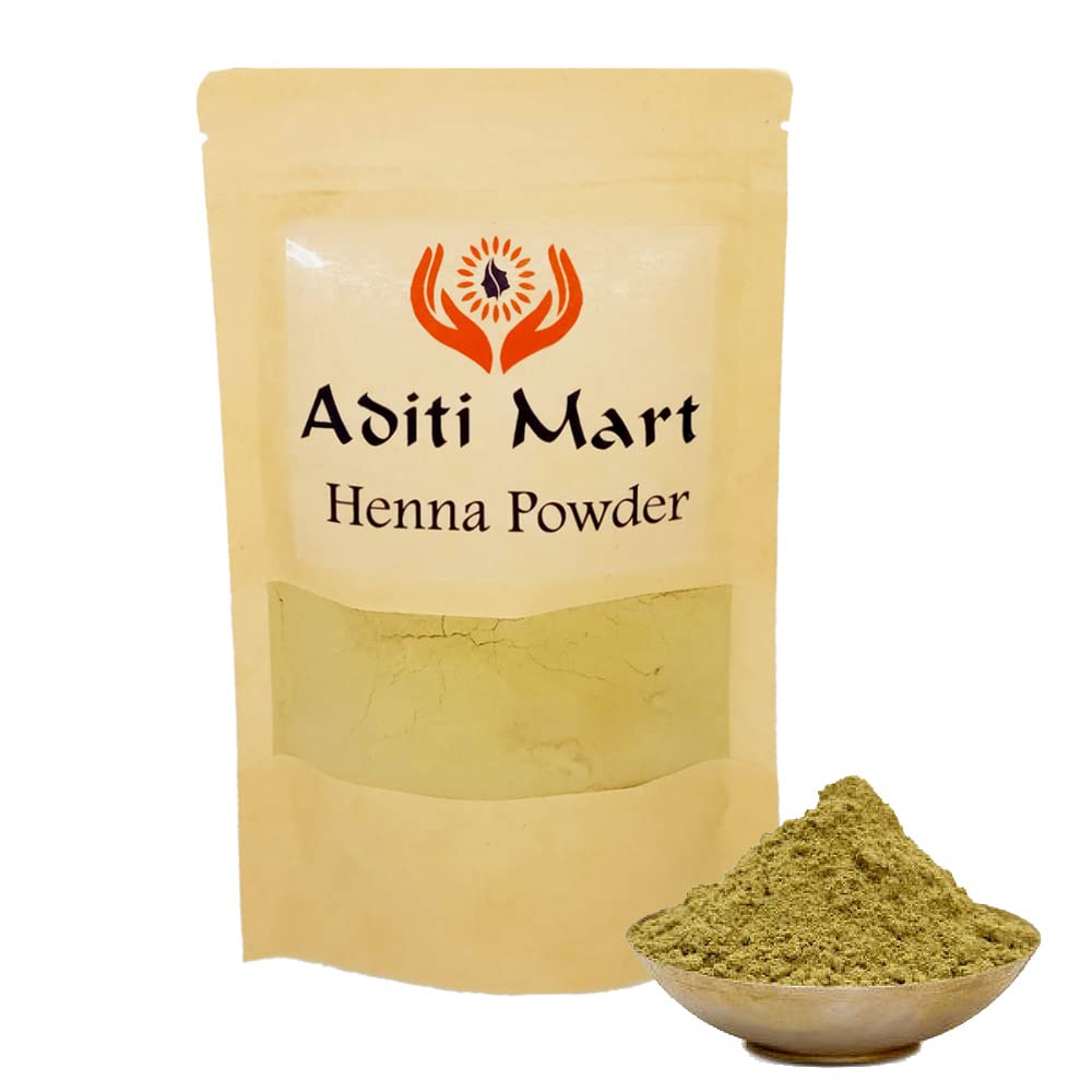 Aditi Mart Natural Herbal Henna Mehndi Powder for Hair - 100% Pure Organic Hair Dye & Mehndi Design | Chemical-Free Brown Henna (227g) | Safe for Hair Coloring, Tattoos & Bridal Mehndi