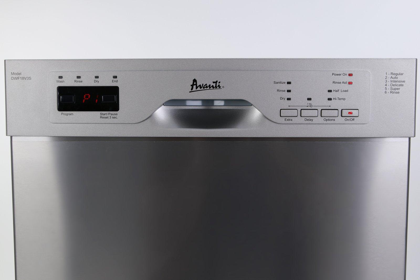 Avanti DWF18V3S 18 Inch Built-In Dishwasher - Stainless Steel, Energy Star Certified, Ultra Quiet for Open Kitchen & Small Space Homes