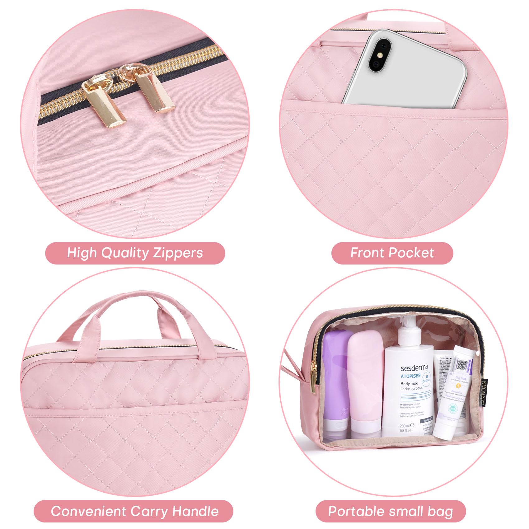 Waterproof Hanging Toiletry Bag 2-Pack Set - Pink Cosmetic Organizer with Hook for Travel, Business Trips & Gym | Perfect for Shampoo, Makeup & Toiletries Storage (Ideal for Women's Travel Essentials & Daily Organization)