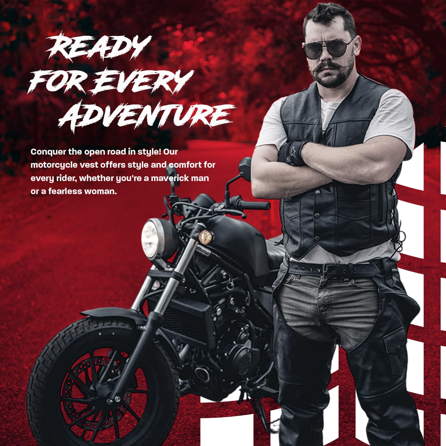 HWK Genuine Leather Motorcycle Vest for Men & Women - Concealed Carry Gun Pocket, 100% Polyester Lining, All-Weather Protection for Enduro, Motocross & Bike Riding (Black) - Perfect for Outdoor Adventures & Motorcycle Enthusiasts