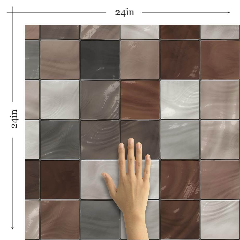 Brown Geometric Tile Adhesive Peel and Stick Removable Wallpaper - Self-Adhesive Wall Decal for Kitchen Backsplash, Bathroom, Bedroom & Office Decor