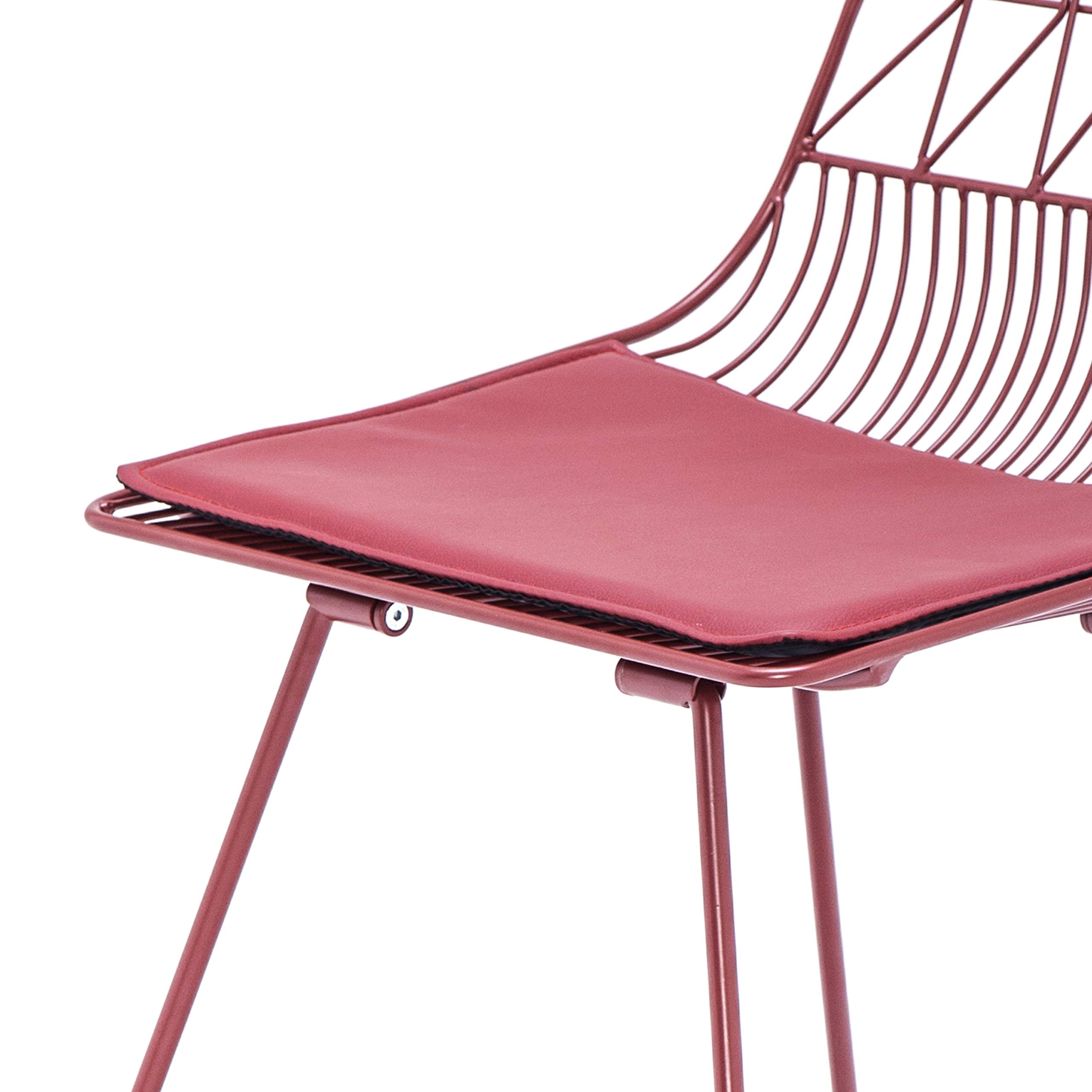 AC Pacific Modern Metal Dining Chairs with Faux Leather Seat - Stackable Indoor/Outdoor Kitchen Stools for Patio, Bistro, Bar & Restaurant - Set of 2 Matte Dark Red Chairs - Perfect for Dining Room, Backyard, Cafe & Outdoor Entertaining