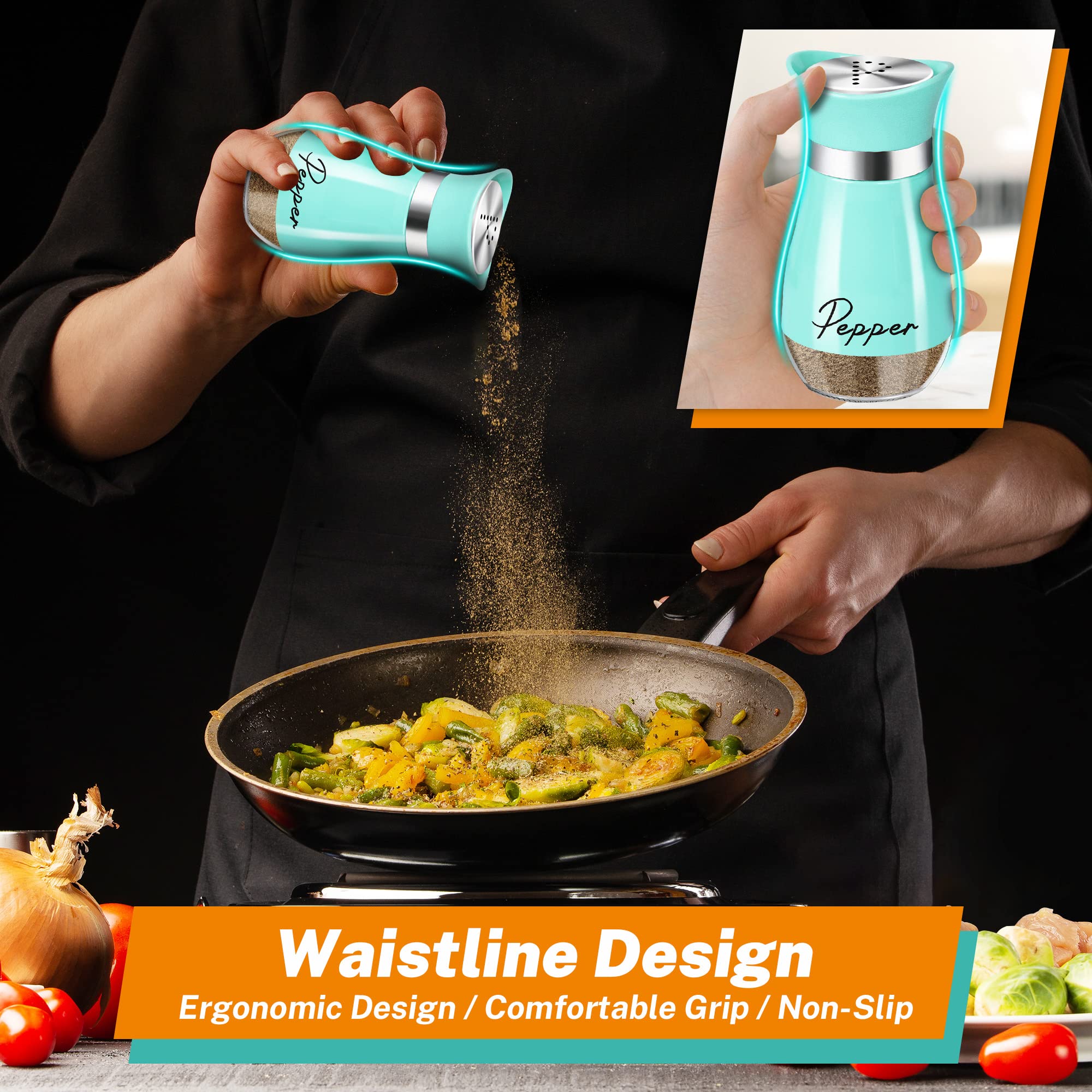 Turquoise Salt and Pepper Shakers Set with Holder - 4 oz Farmhouse Kitchen Decor, Refillable Tabletop Accessories - Perfect for Housewarming Gifts, Christmas Decor & Rustic Dining Table Setting (Teal)