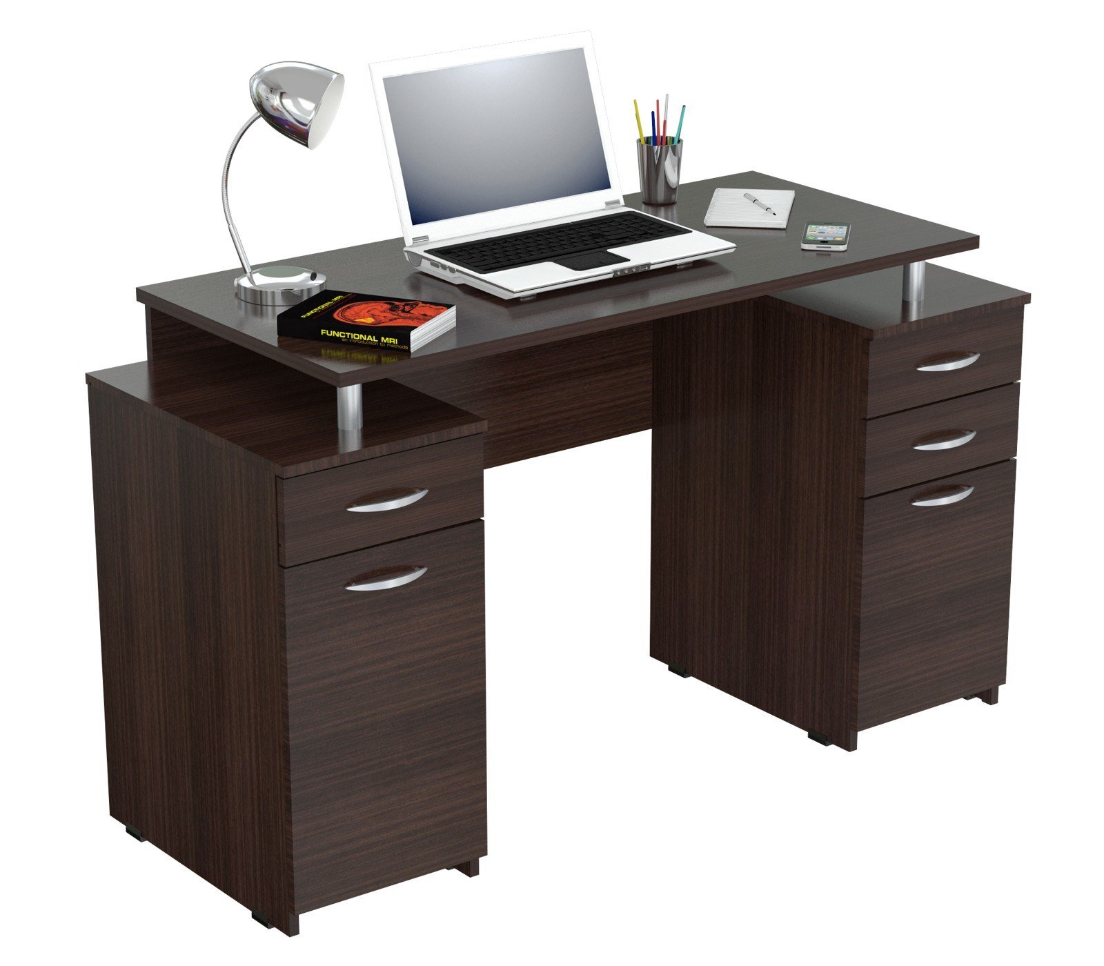 Inval America Computer Desk, Espresso Finish - Home Office Desk for Work & Study, Compact Writing Desk with Sturdy Frame, Perfect for Small Spaces & Apartments