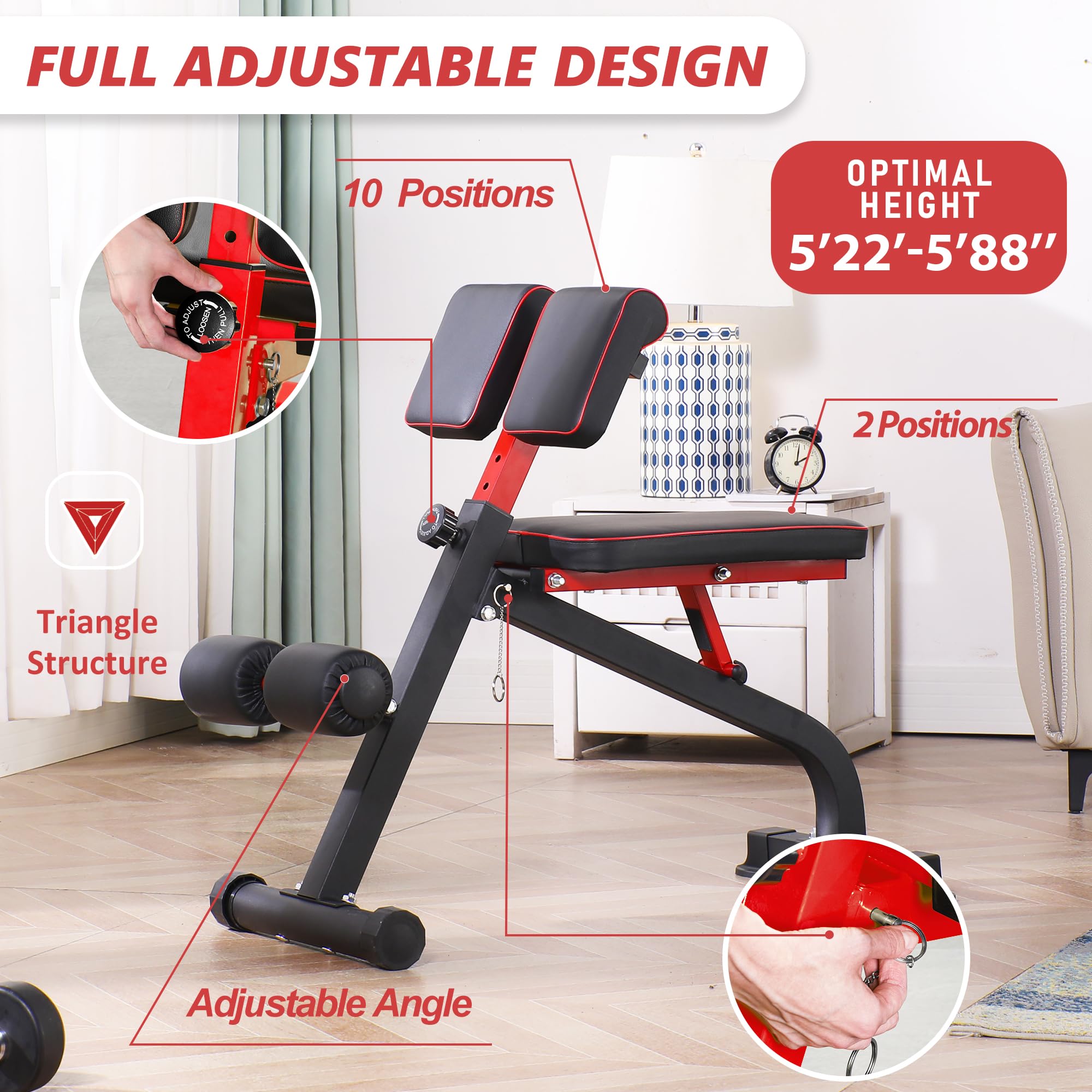 BODYRHYTHM Adjustable Weight Bench - Multi-Functional Home Gym Equipment for Strength Training, Ab Workouts & Back Exercises | Foldable Design for Small Spaces | Perfect for Full Body Workouts, Sit-Ups & Hyperextensions