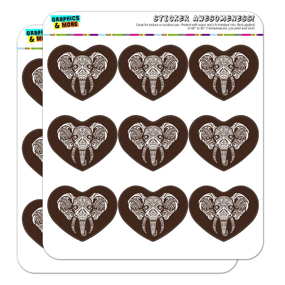 White African Elephant Tribal Heart Shaped Planner Stickers - Scrapbook & Calendar Decorative Craft Supplies for Bullet Journals, DIY Projects & Gift Wrapping