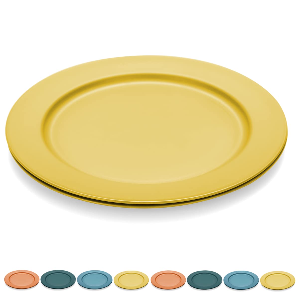 Kyraton 10 Inch Large Plastic Plates Set of 8 - Unbreakable, Dishwasher & Microwave Safe, BPA-Free, Lightweight Dinner Plates in Gold Yellow - Perfect for Parties, Picnics, Camping & Everyday Use