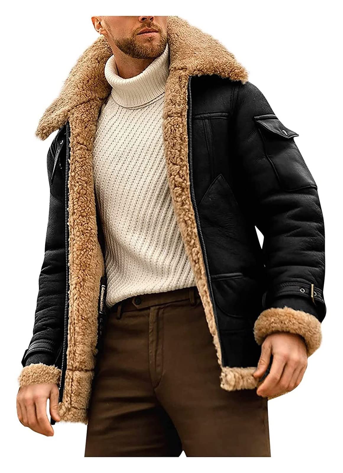 Men's Motorcycle Leather Jacket - Genuine Sheepskin Bomber Pilot Jacket for Bikers & Aviators | Stylish & Durable Riding Gear for Motorcycles & Flying