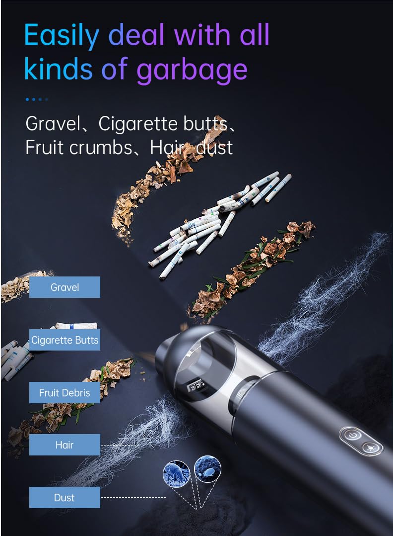 **Powerful 14000PA Cordless Car Vacuum Cleaner - 5-in-1 Handheld Vacuum with Brushless Motor, LED Light & Blow/Suction Function - Portable Mini Vac for Car, Home & Travel - Perfect for Quick Cleanups & Tight Spaces**
