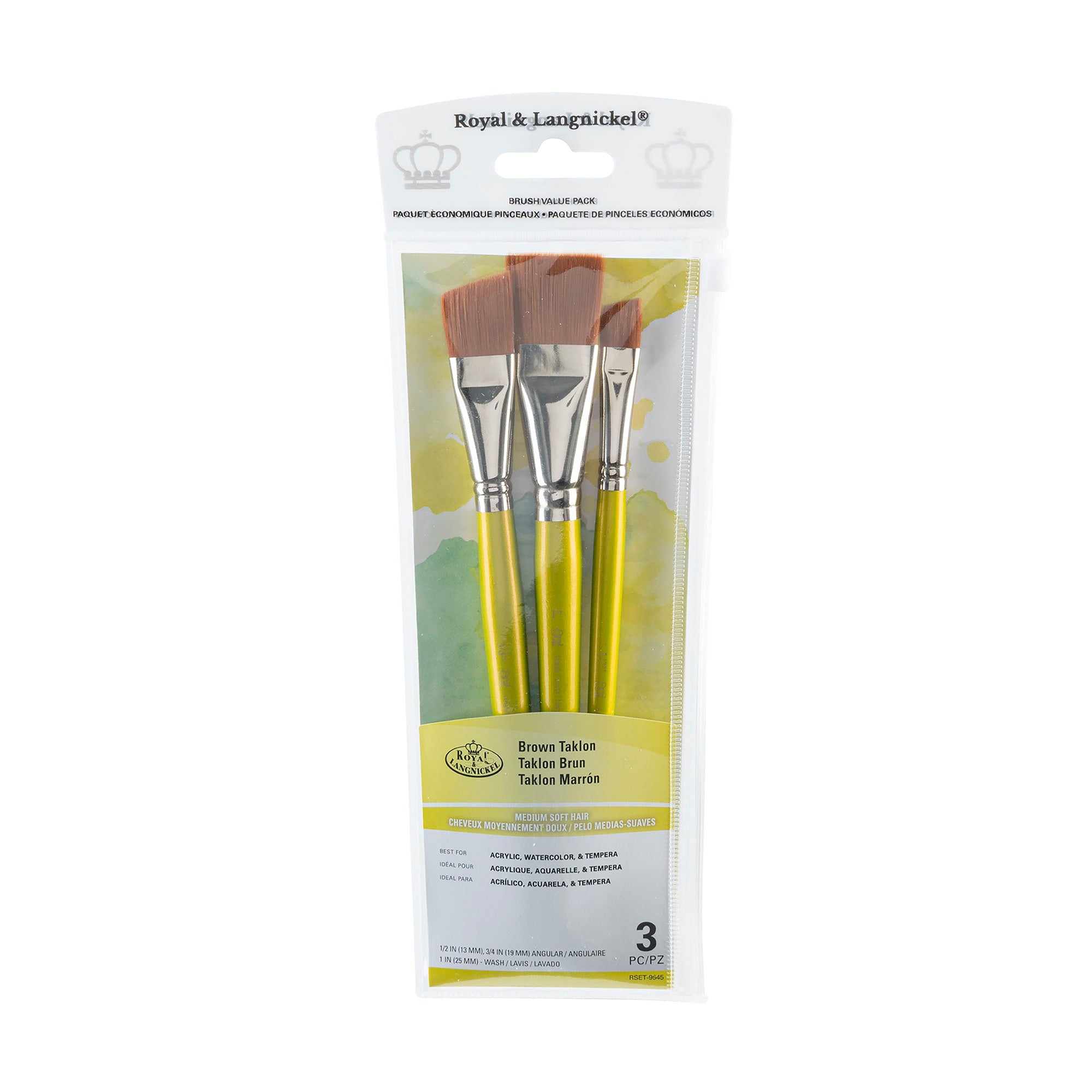 3 Pack Brown Taklon Brushes for Acrylic Painting - Wash & Angular Brushes Set - Perfect for Watercolor, Oil & Face Painting - Artist & Makeup Brush Kit