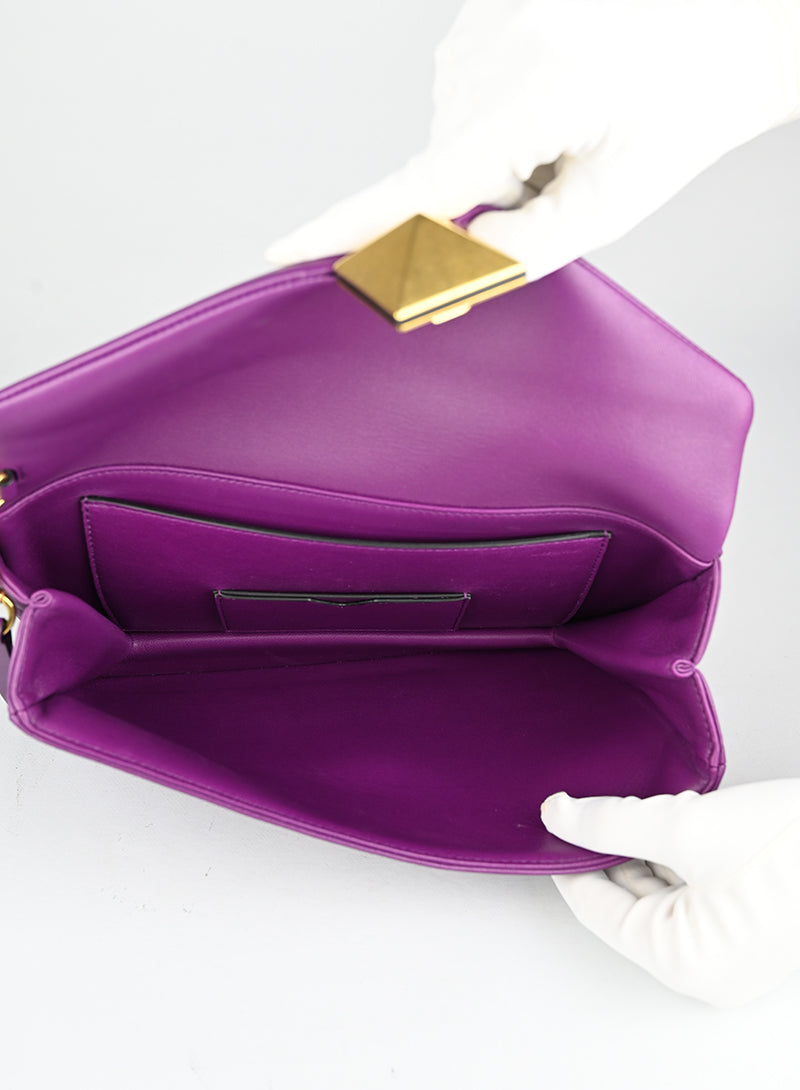 Valentino Leather Clutch Bag with Roman Studs in Purple - Perfect for Evening Parties & Special Occasions