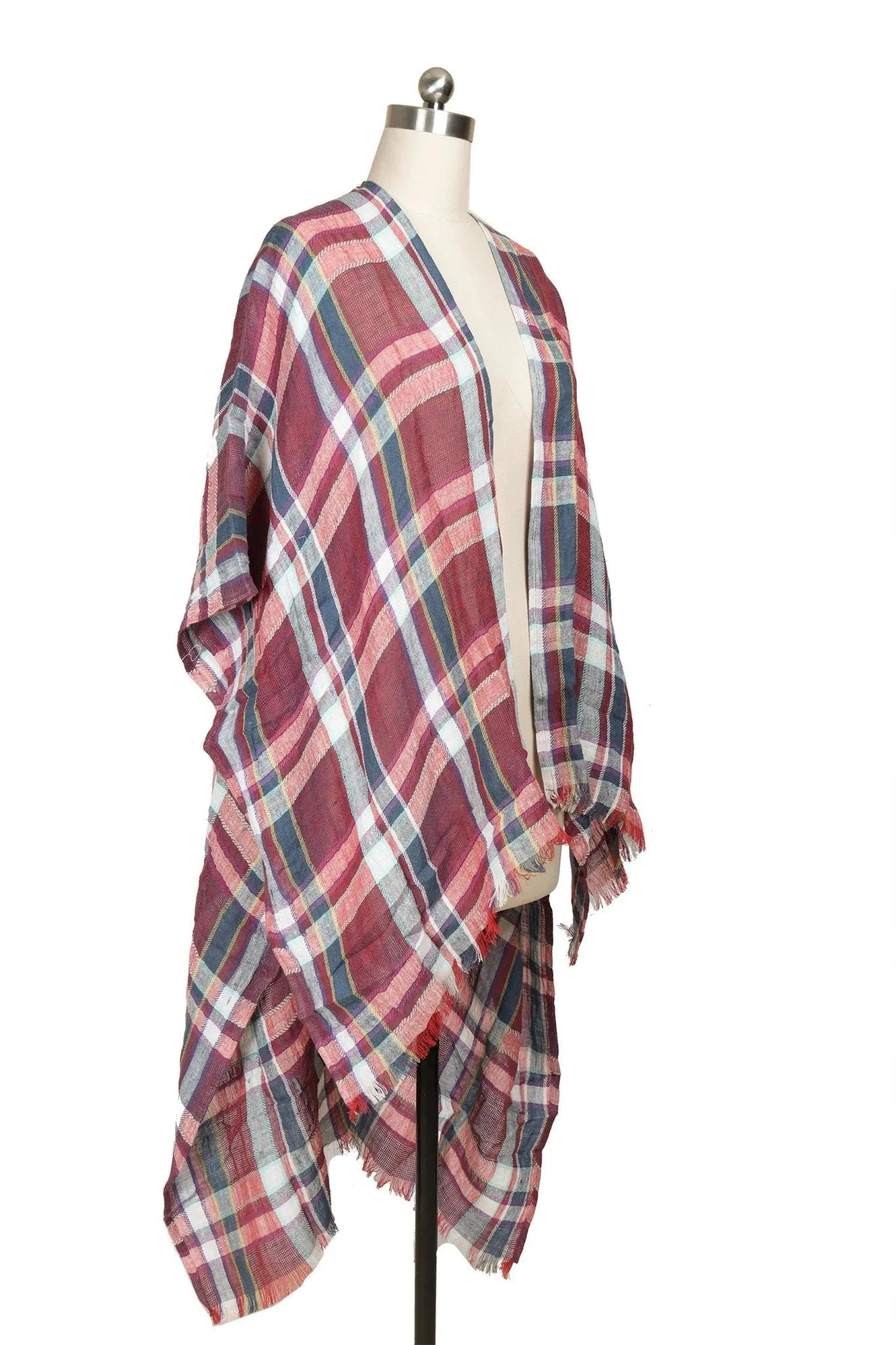 Stylish Linen Cotton Plaid Kimono Robe - Lightweight & Breathable for Women - Perfect for Lounge, Beach Cover-Up & Boho Outfits