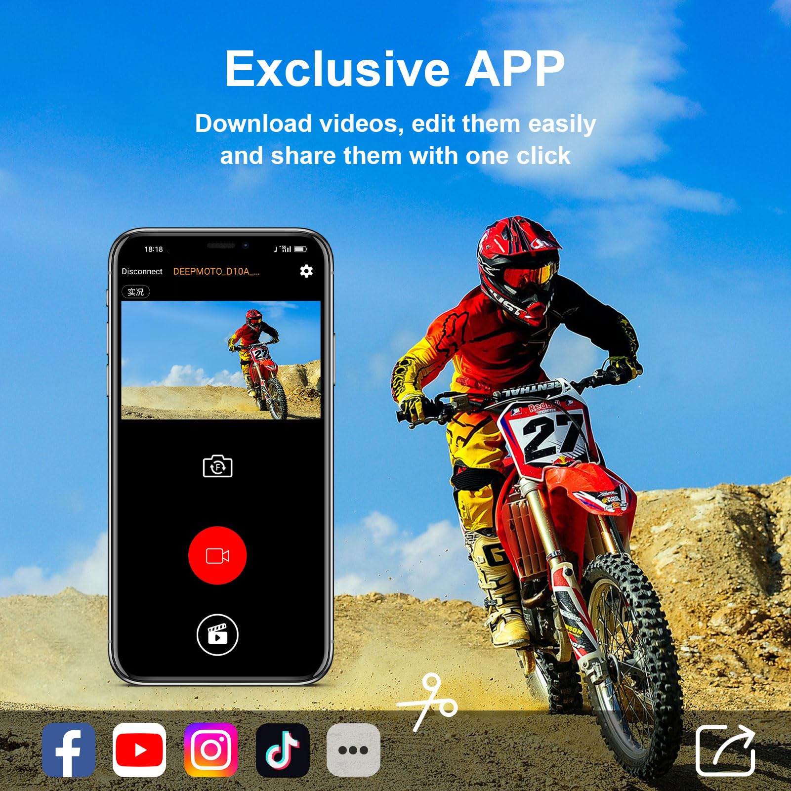 DeepMoto D10A 1080P Dual HD Motorcycle Dash Cam - Waterproof Riding Camera with 3