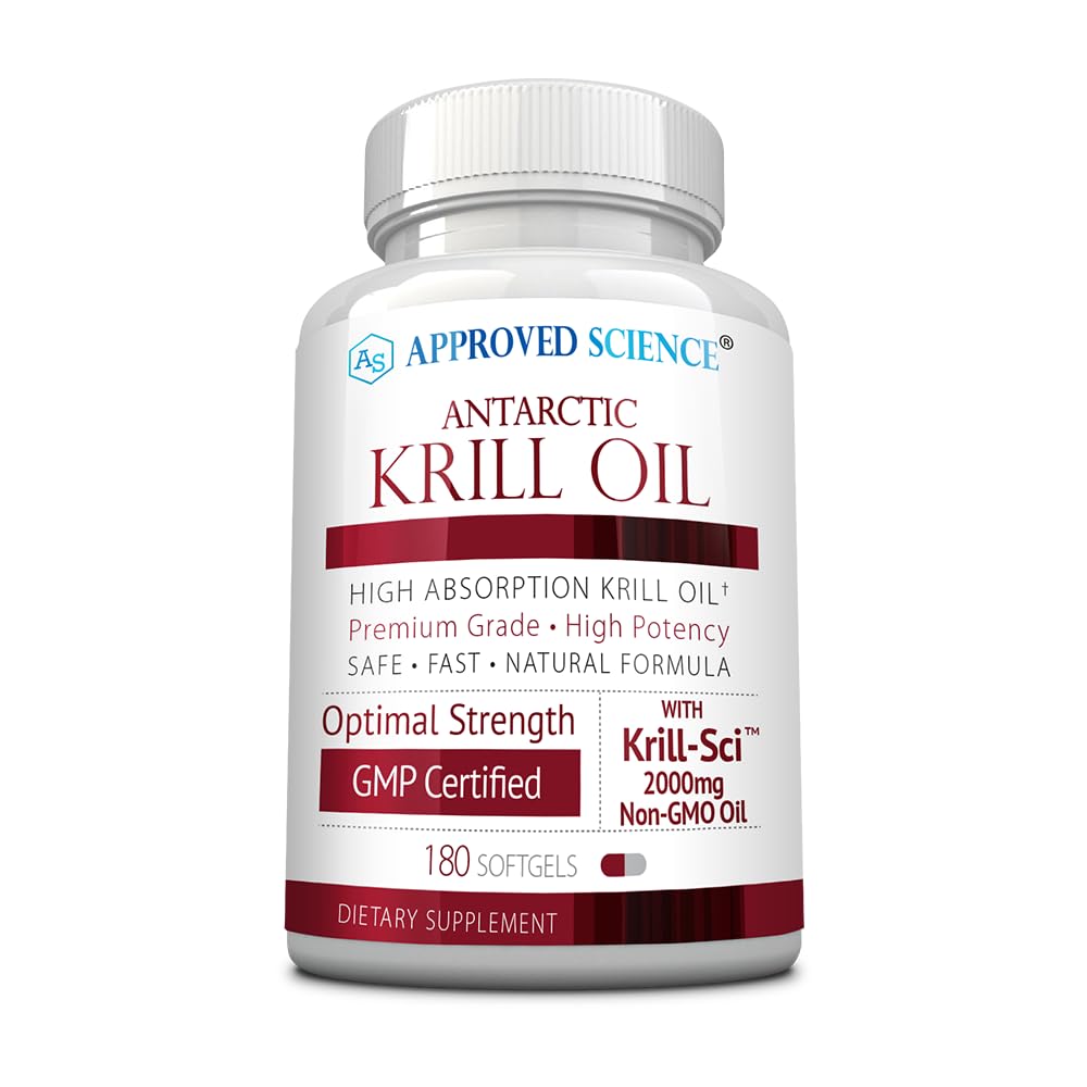Approved Science Krill Oil 2000mg - Antarctic Krill Oil Supplement with 650mcg Astaxanthin, 260mg EPA & 160mg DHA - 180 Softgels for Heart, Brain & Joint Health - Supports Cognitive Function & Cardiovascular Wellness