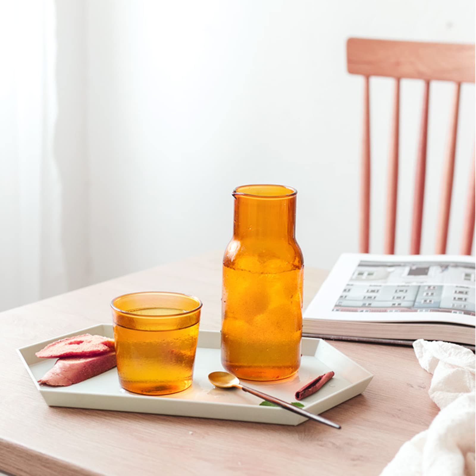 Bedside Water Carafe Set with Tumbler Glass - Nightstand Pitcher and Drinking Cup for Bedroom, Bathroom | Perfect for Hydration at Night, Morning Routine & Guest Hospitality