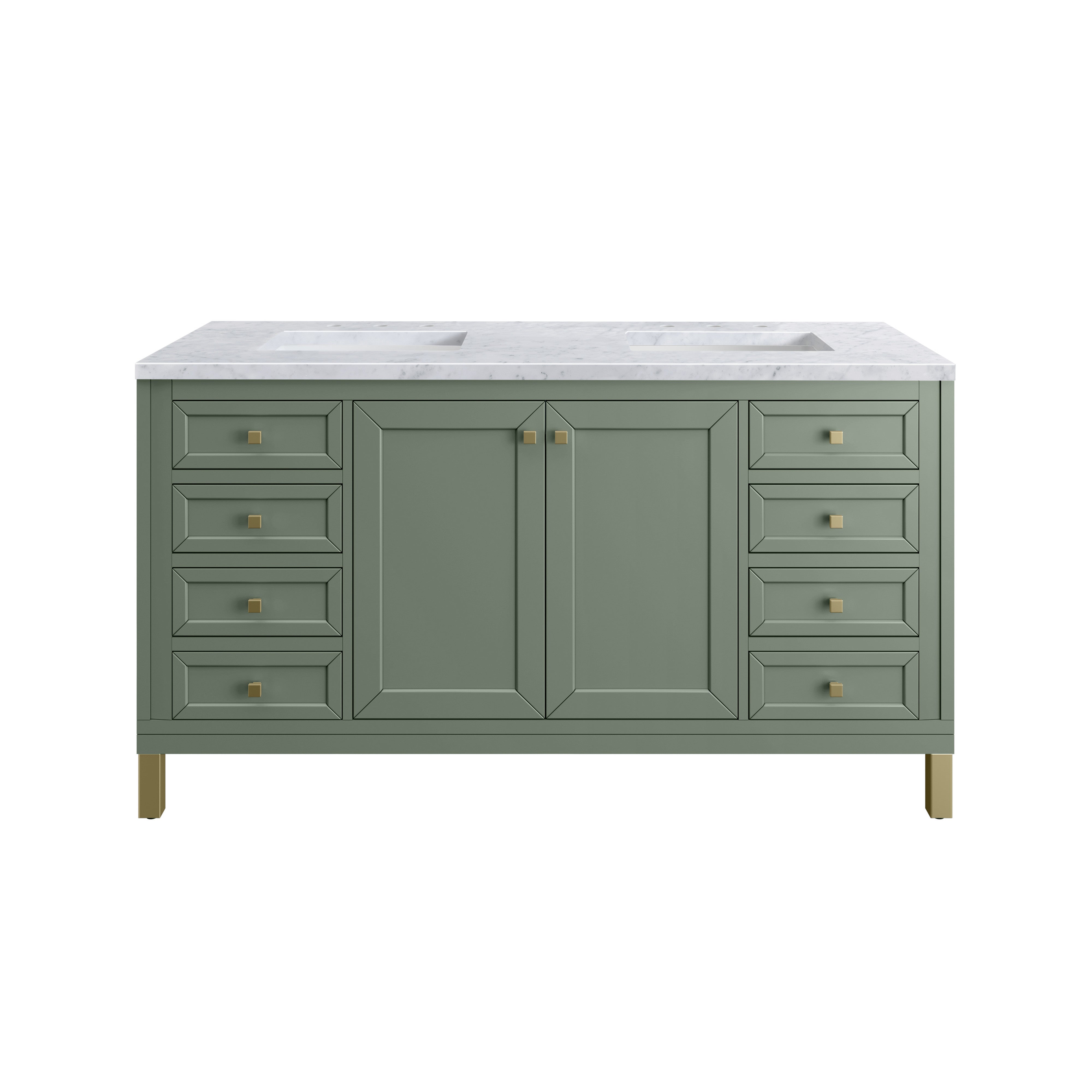 Chicago 60-Inch Double Vanity with Smokey Celadon Finish & 3CM Carrara Marble Top - Perfect for Master Bathroom Renovation & Luxury Home Upgrade