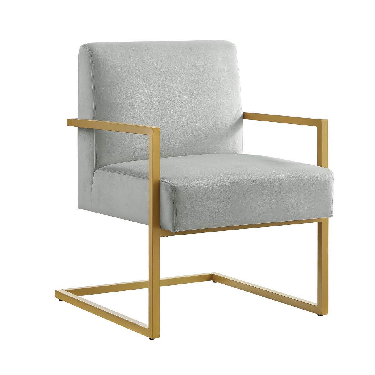 24K Gold Accent Chair with Velvet Cushion & Square Armrests - Modern Metal Frame in Golden Finish - Comfortable Lounge Chair for Living Room, Bedroom or Office Decor