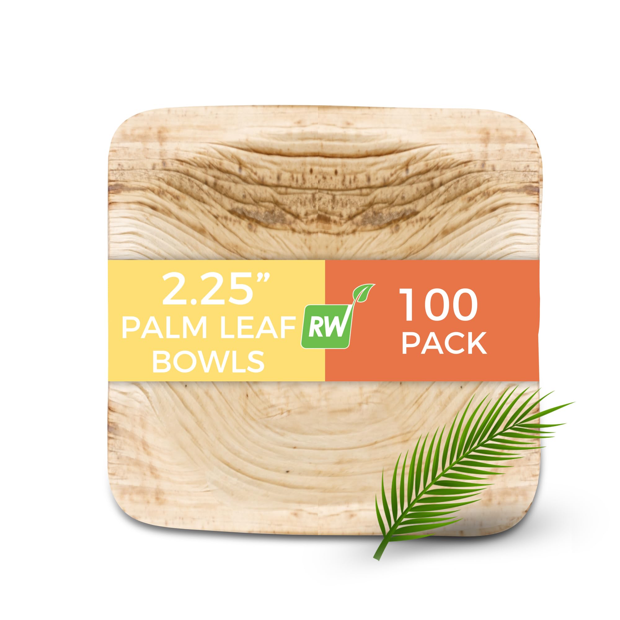 Restaurantware Indo 2.4 Inch Square Palm Bowls - 100 Pack Microwave Safe & Freezer Friendly Sustainable Areca Leaf Bowls for Hot & Cold Foods | Eco-Friendly Disposable Bowls for Parties, Catering & Outdoor Dining