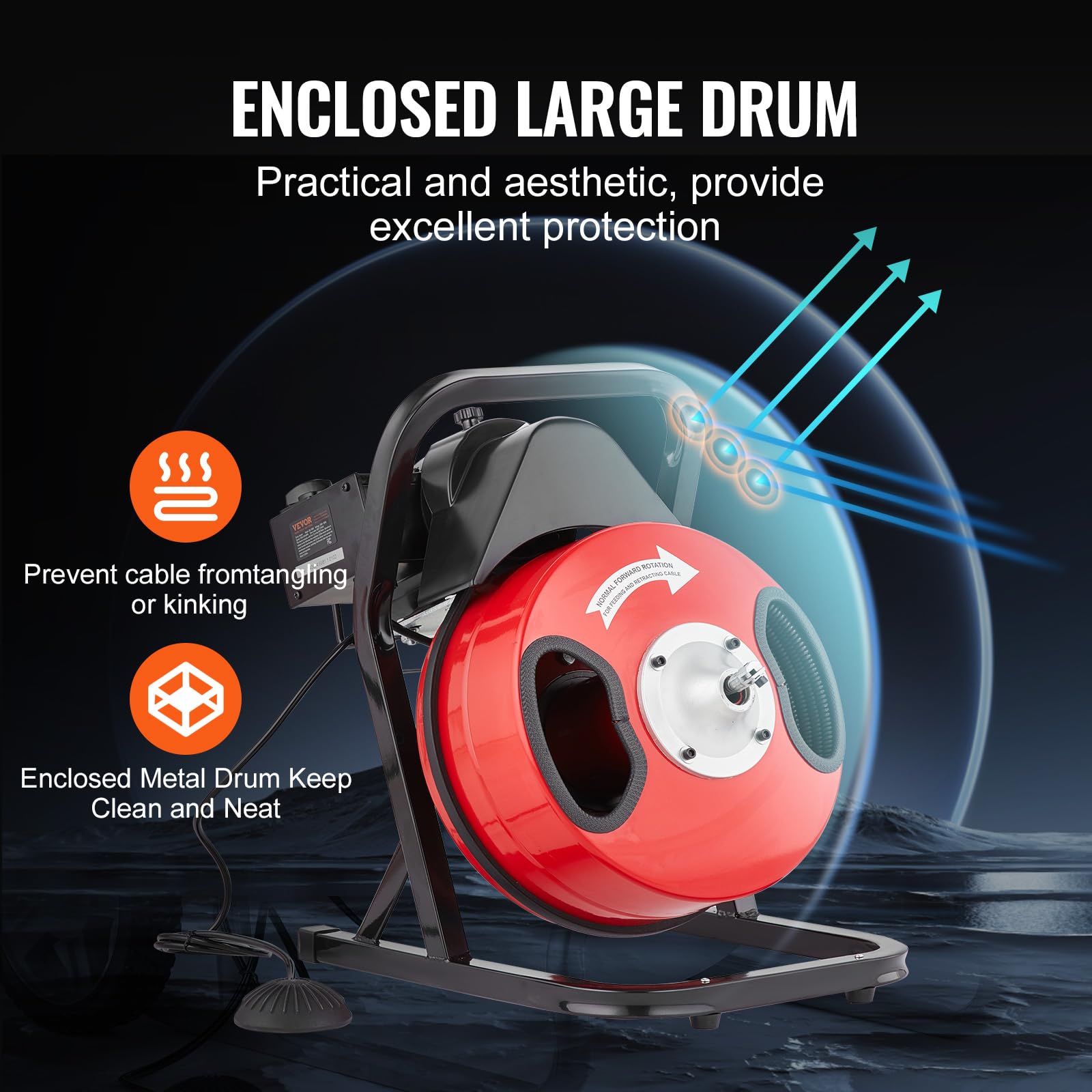 VEVOR 50FT x 1/2Inch Electric Drain Cleaner Machine - Heavy Duty Sewer Snake Auger with 4 Cutter Heads & Foot Switch for 2