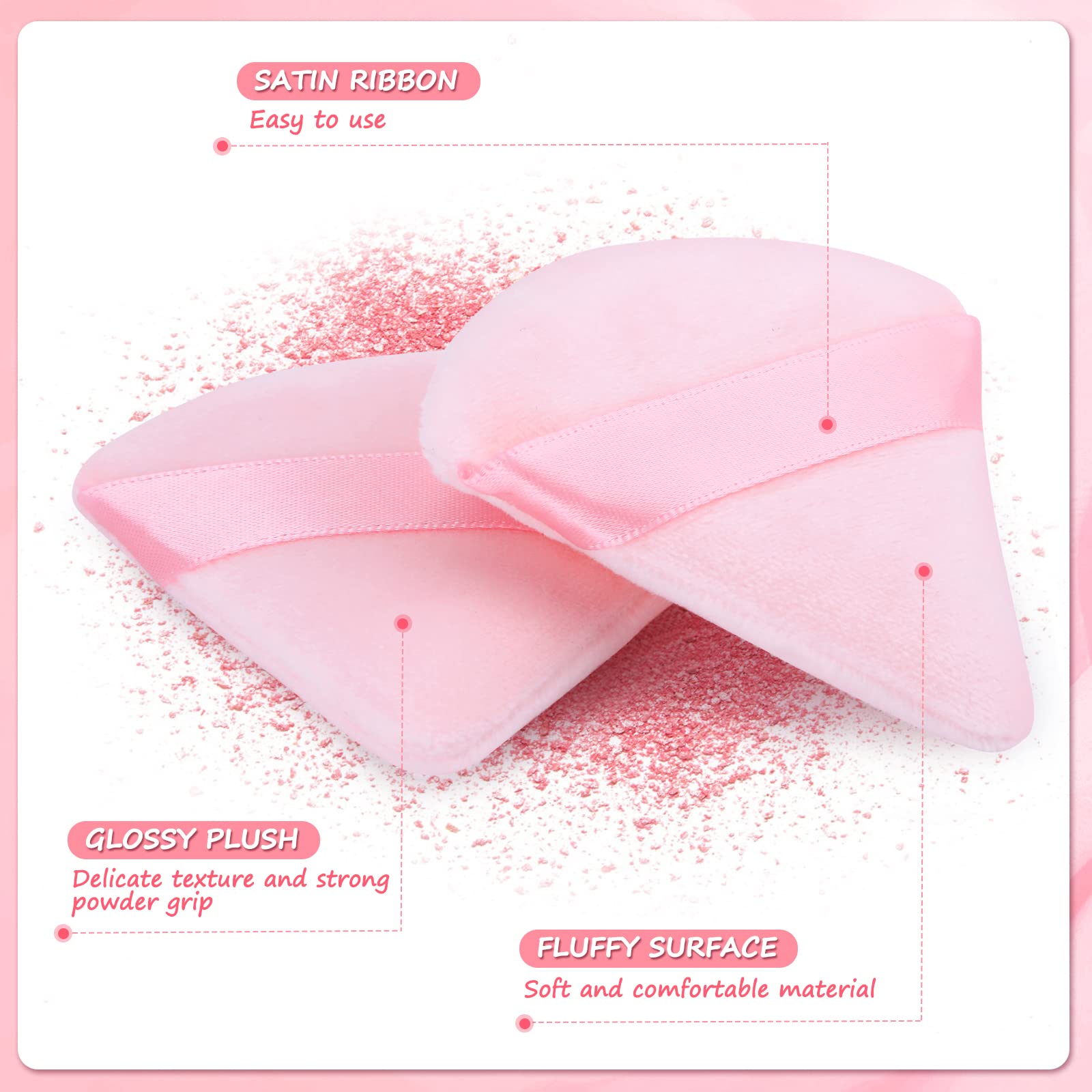 12 Pack Pink Triangle Powder Puffs - Soft Velour Makeup Puffs for Pressed & Loose Powder - Mini Cotton Cosmetic Puffs for Foundation, Mineral Powder & Wet/Dry Makeup - Perfect for Travel & Everyday Touch-Ups