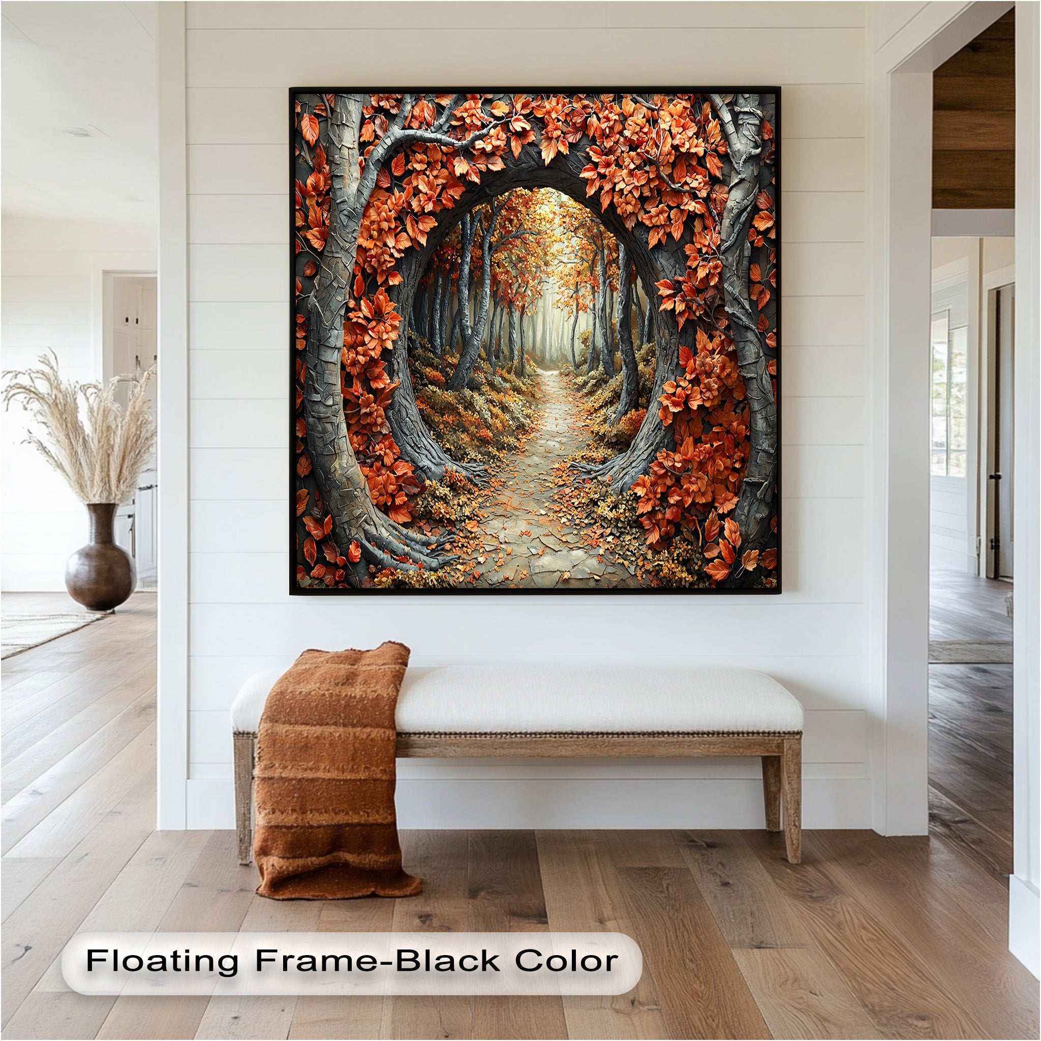 Autumn Path - Enchanted Forest Oil Painting Wall Art for Living Room, Bedroom Decor - Nature Landscape Canvas Print for Home & Office