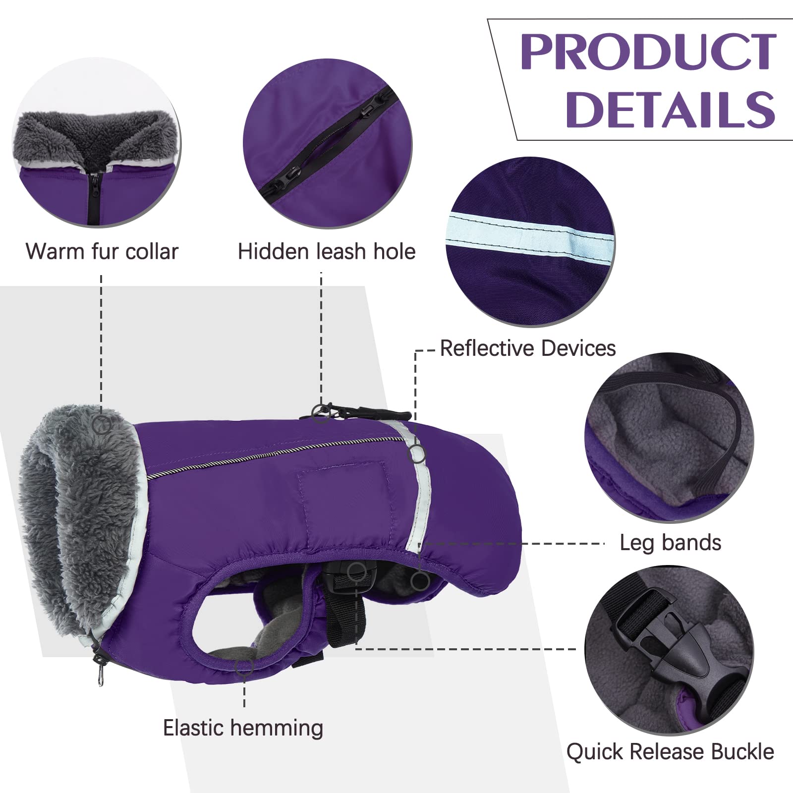 QBLEEV Reflective Waterproof Dog Winter Coat - Fleece Lined Warm Dog Jacket with Turtleneck for Small Medium Large Dogs (Up to 3XL) | Cold Weather Protection & Outdoor Safety for Walking, Snow Play & Christmas Pet Apparel