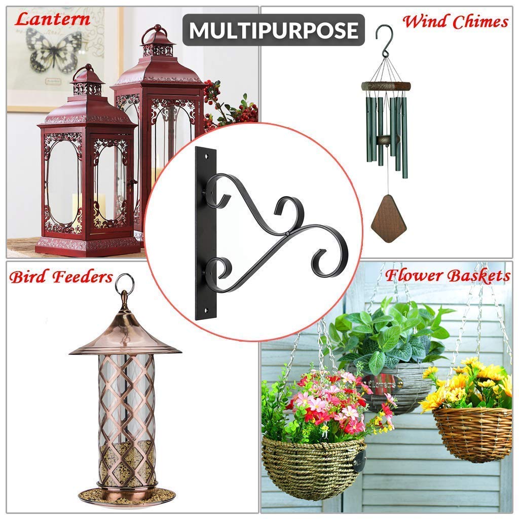 2-Pack Heavy Duty Curved Iron Hooks for Hanging Plants - Rust-Resistant Outdoor Wall Brackets for Flower Baskets, Bird Feeders & Wind Chimes - Perfect for Patio, Garden & Balcony Decor
