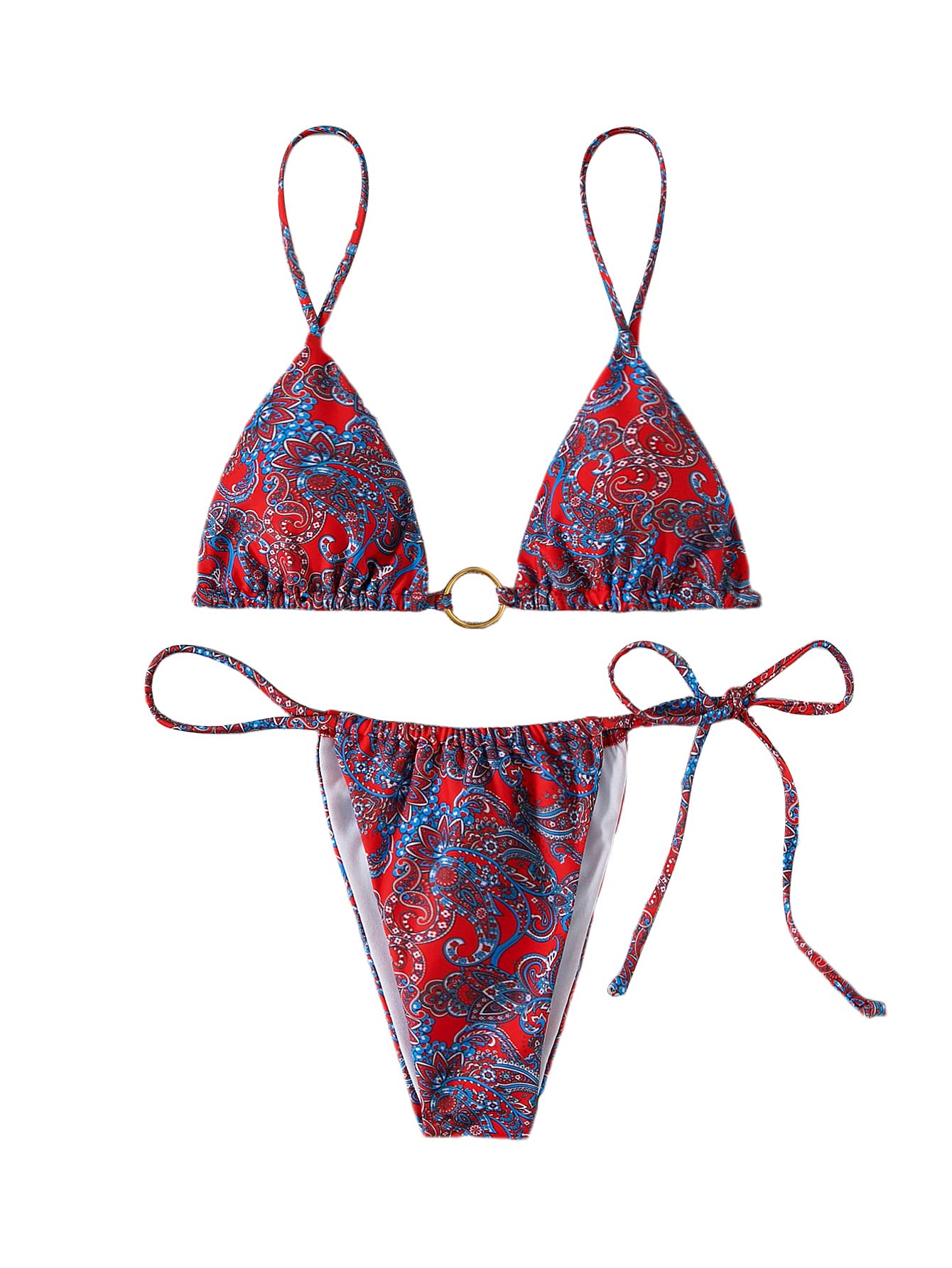 Trendy Bikini Set - Ring Triangle Tie Back & Thong for Women | Beach & Pool Swimwear