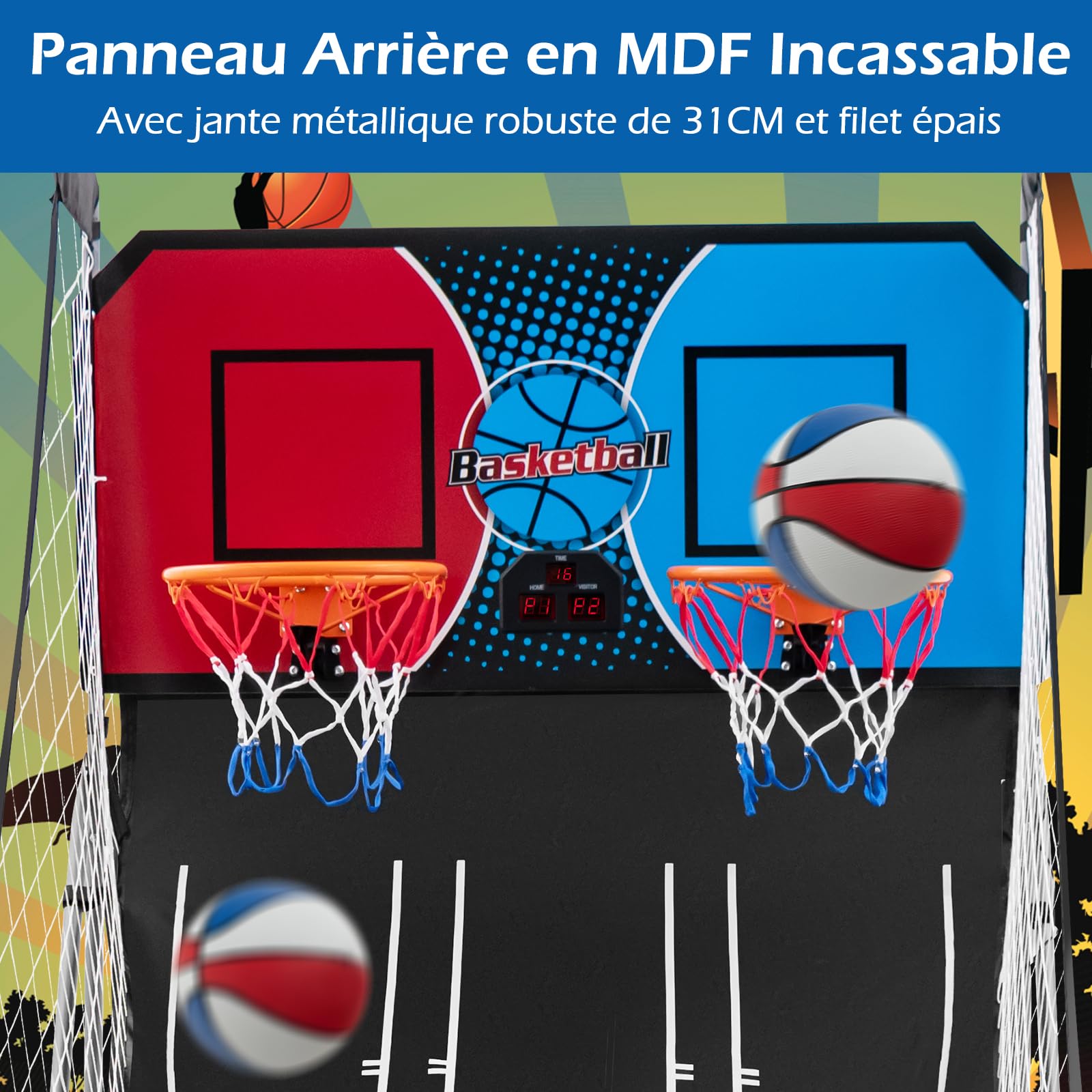 GYMAX Foldable Basketball Game - Double Shot Arcade with 8 Game Modes, Electronic Scoreboard, 4 Balls & Air Pump - Indoor/Outdoor Basketball Hoop for Kids & Adults - Perfect for Home, Backyard, Party & Gym Fun