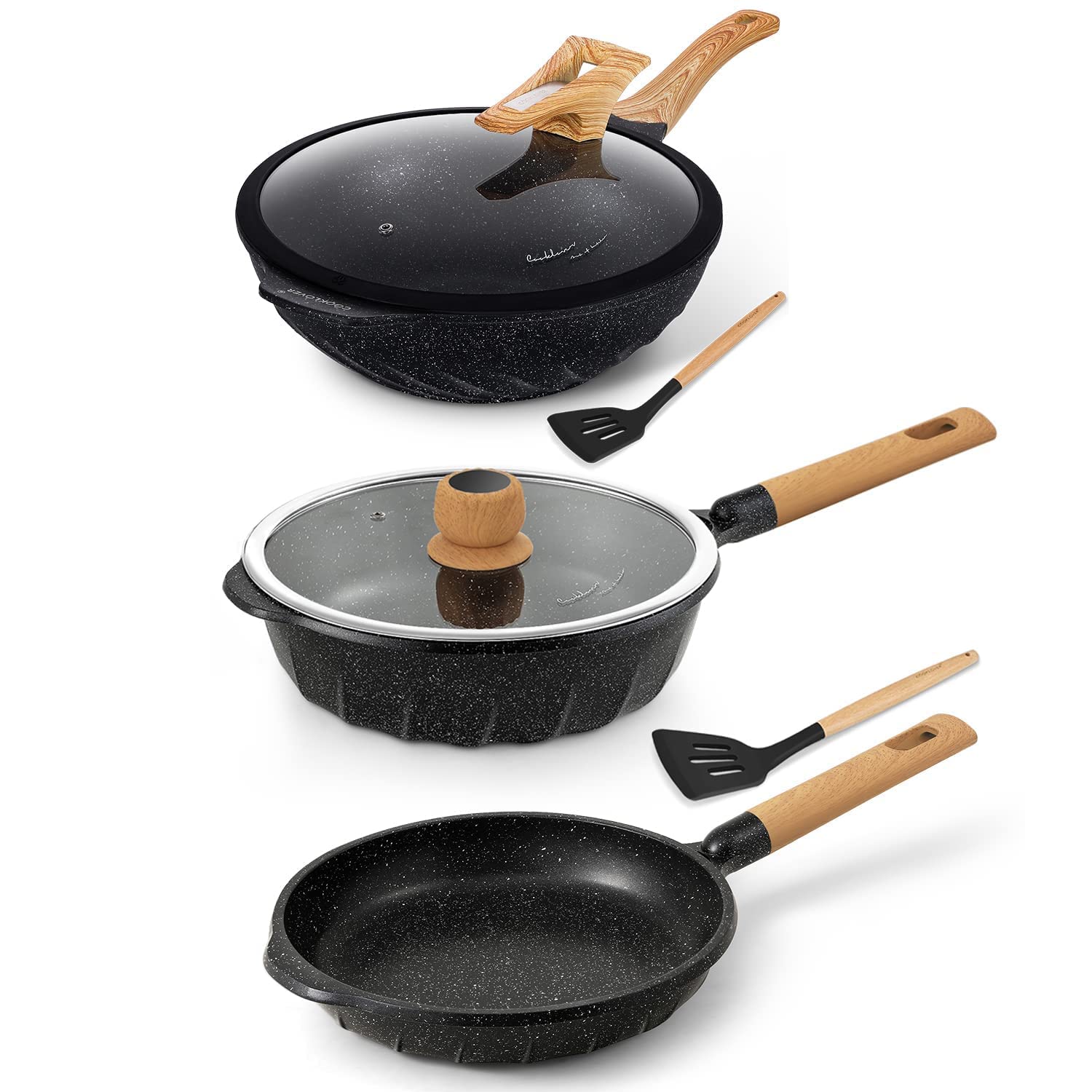Nonstick Induction Wok Set with Glass Lids - 12.6