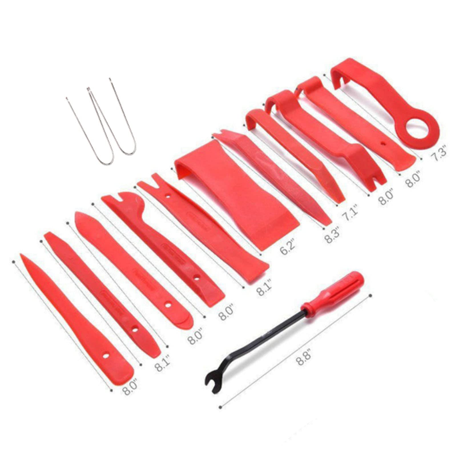 14-Piece Car Trim Removal Tool Kit - Pry Repair Set for Audio, CD, Central Control & Instrument Panel - Durable Red Trim Tools for Professional Auto Interior Repair & DIY Car Maintenance