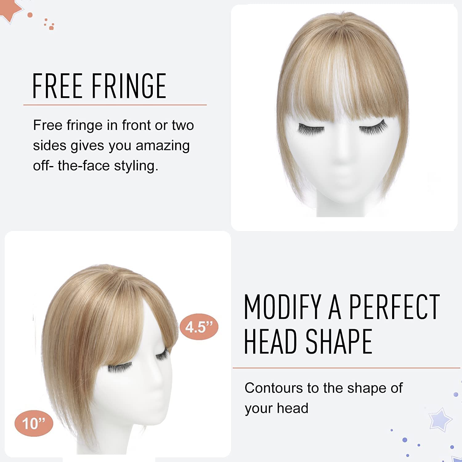 Ash Blonde Clip-In Hair Topper with Bangs for Women - Human Hair Extensions for Thinning Hair - Perfect for Daily Wear, Parties & Special Occasions