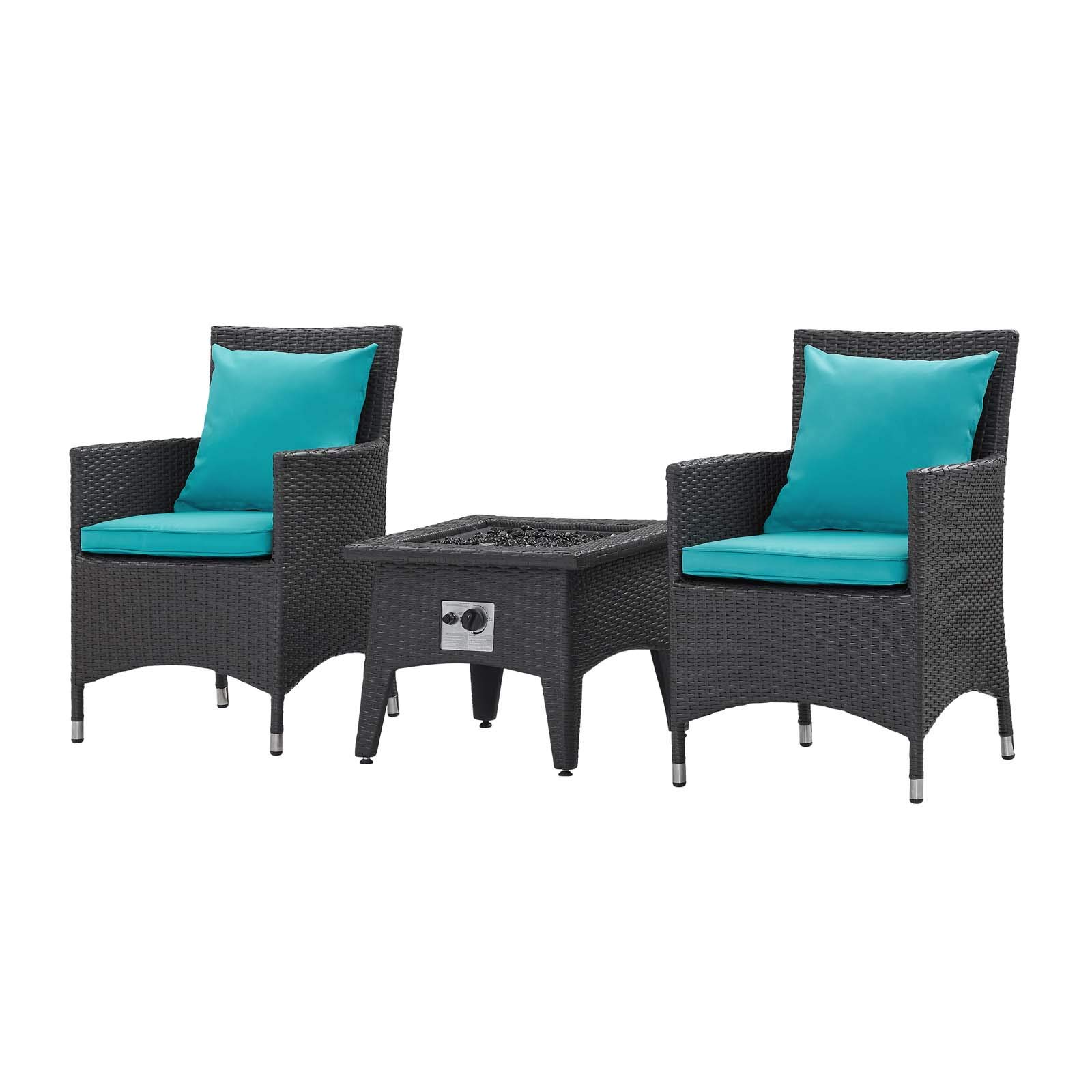 Modern Outdoor Patio Garden Lounge Set with Coffee Fire Pit Table and Chairs, Durable Fabric Rattan Wicker in Blue, Perfect for Backyard Relaxation and Entertaining