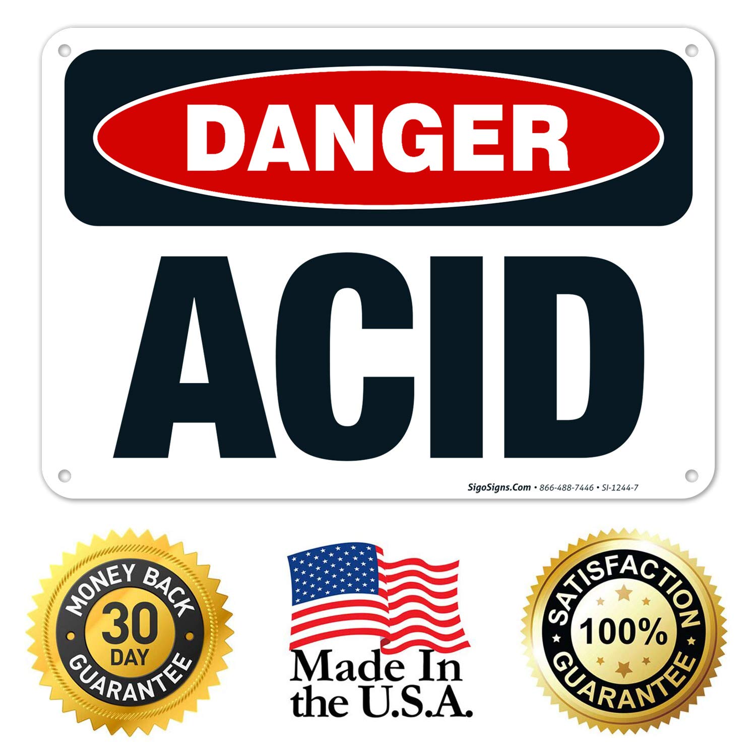 Danger Acid Sign - OSHA Compliant 10x7 Inches Rust-Free .040 Aluminum Safety Sign | Fade Resistant for Indoor & Outdoor Use | Made in USA | Ideal for Laboratories, Factories & Hazardous Areas