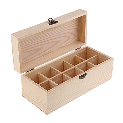 B Baosity Wooden Essential Oil Storage Box - Organizer for 5ml, 10ml, 15ml & 30ml Bottles with 10 Grids | Portable Display Case for Aromatherapy Oils | Perfect for Home, Spa, Travel & Gift Giving