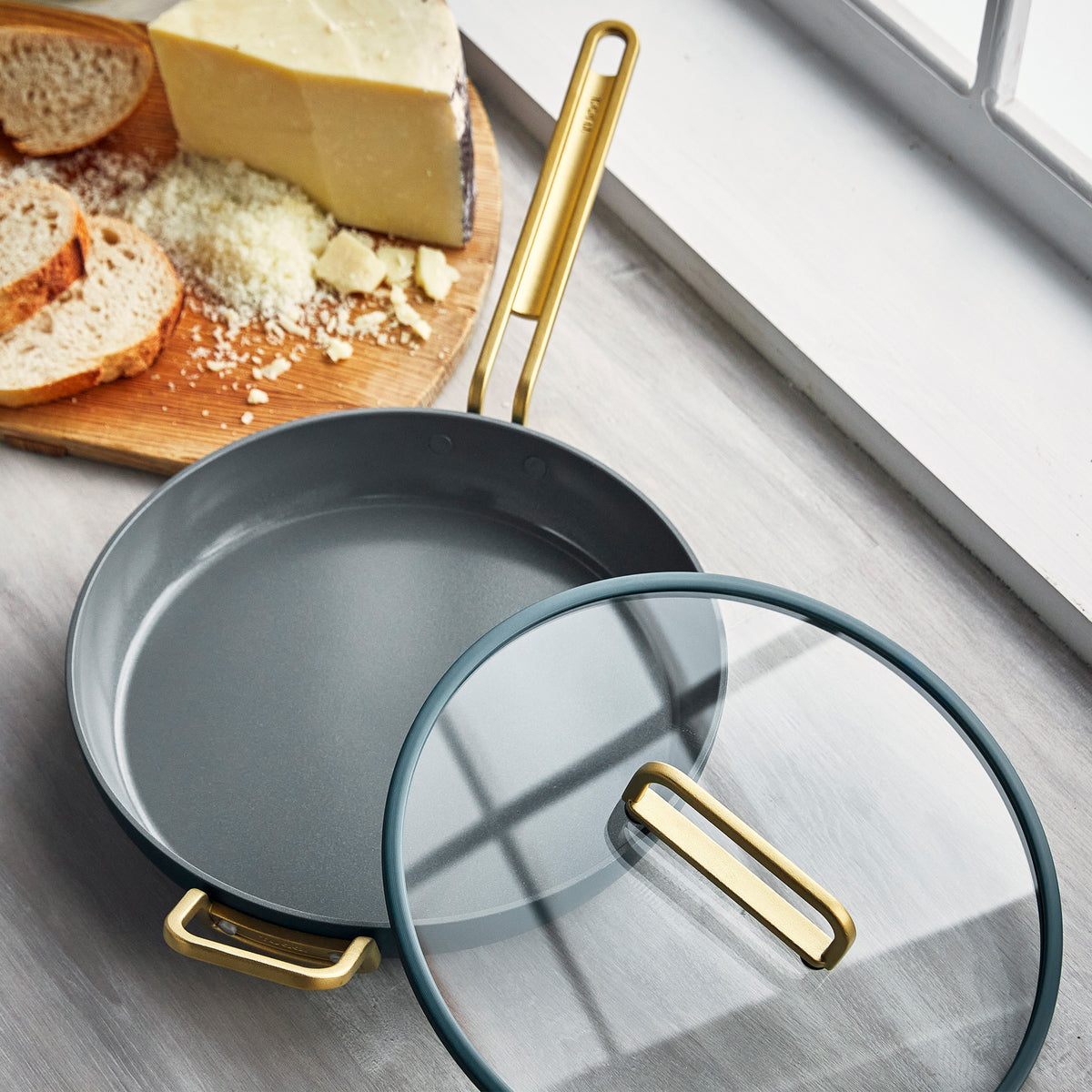 Stanley Tucci™ 12-Inch Ceramic Nonstick Frying Pan with Glass Lid - Venetian Teal | PFOA-Free, Dishwasher Safe Cookware for Sauteing, Frying & Everyday Cooking | Perfect for Gas, Electric & Induction Stoves