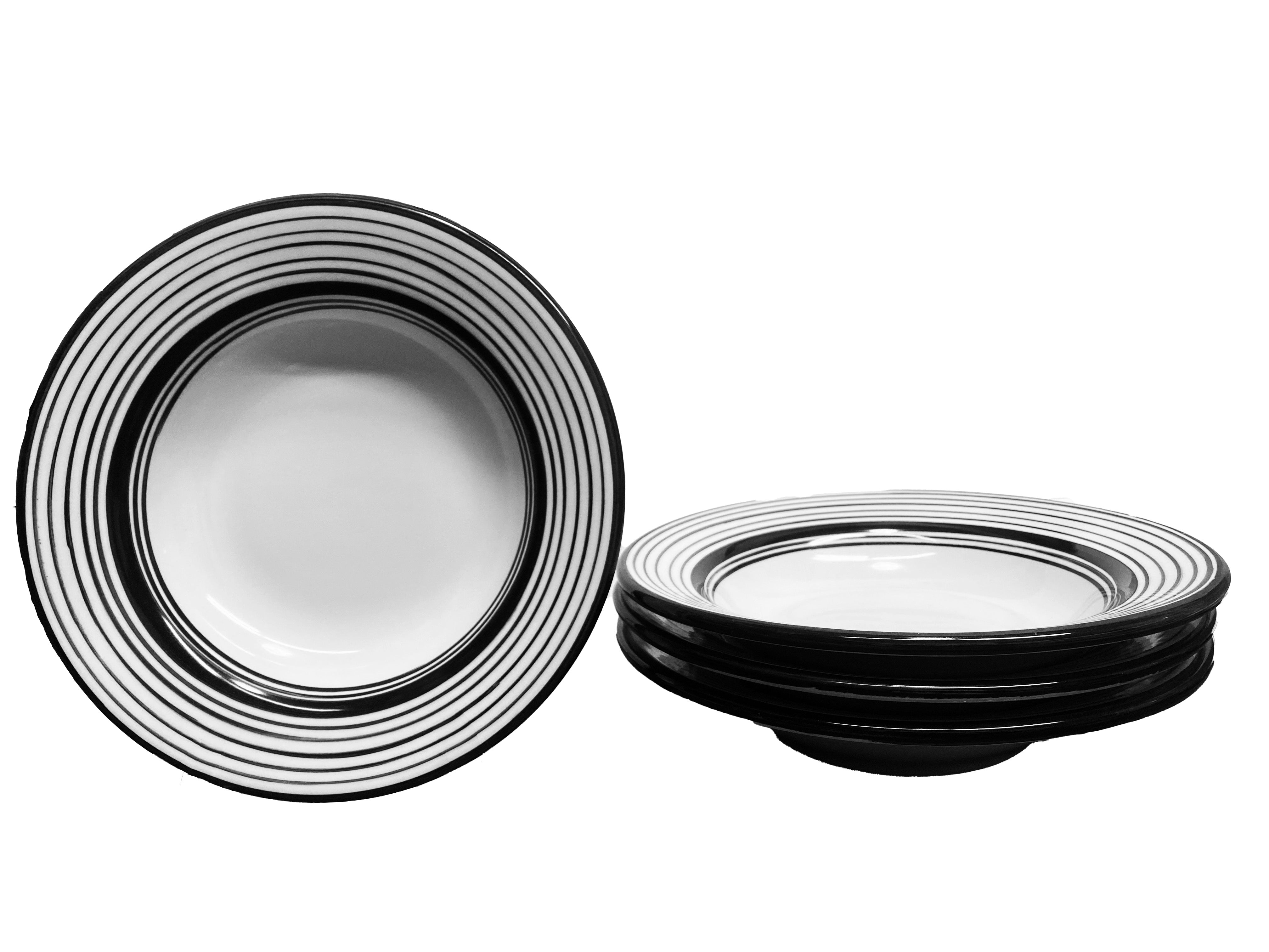 Premium 12 oz Rimmed Soup Bowl Set of 4 - Classic White & Black Tuxedo Design (9