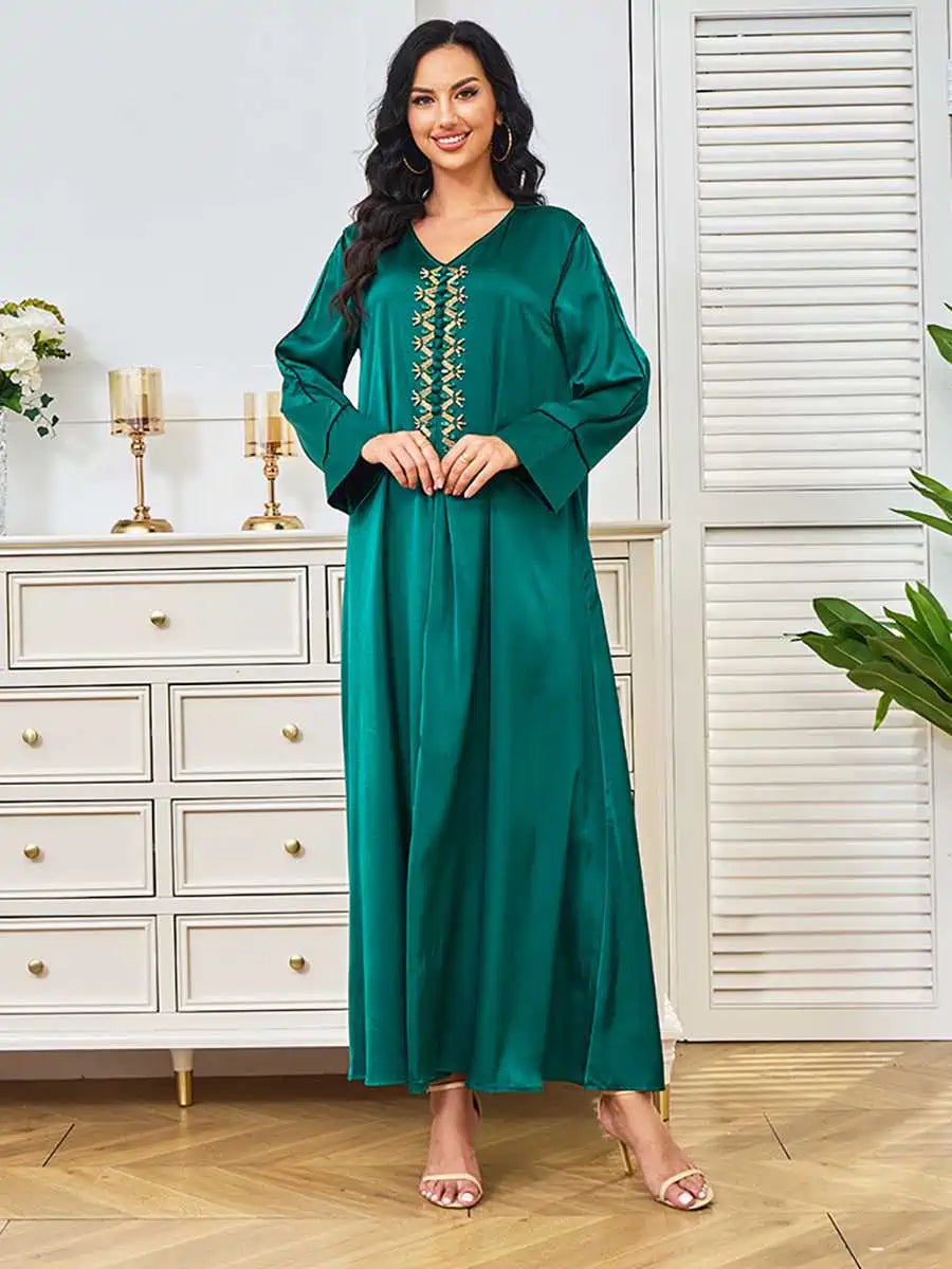 Elegant Rhinestone Beaded Caftan Dress for Women - Boho Maxi Kaftan with Sparkling Embellishments #25247 | Perfect for Eid Celebrations, Beach Vacations & Special Occasions