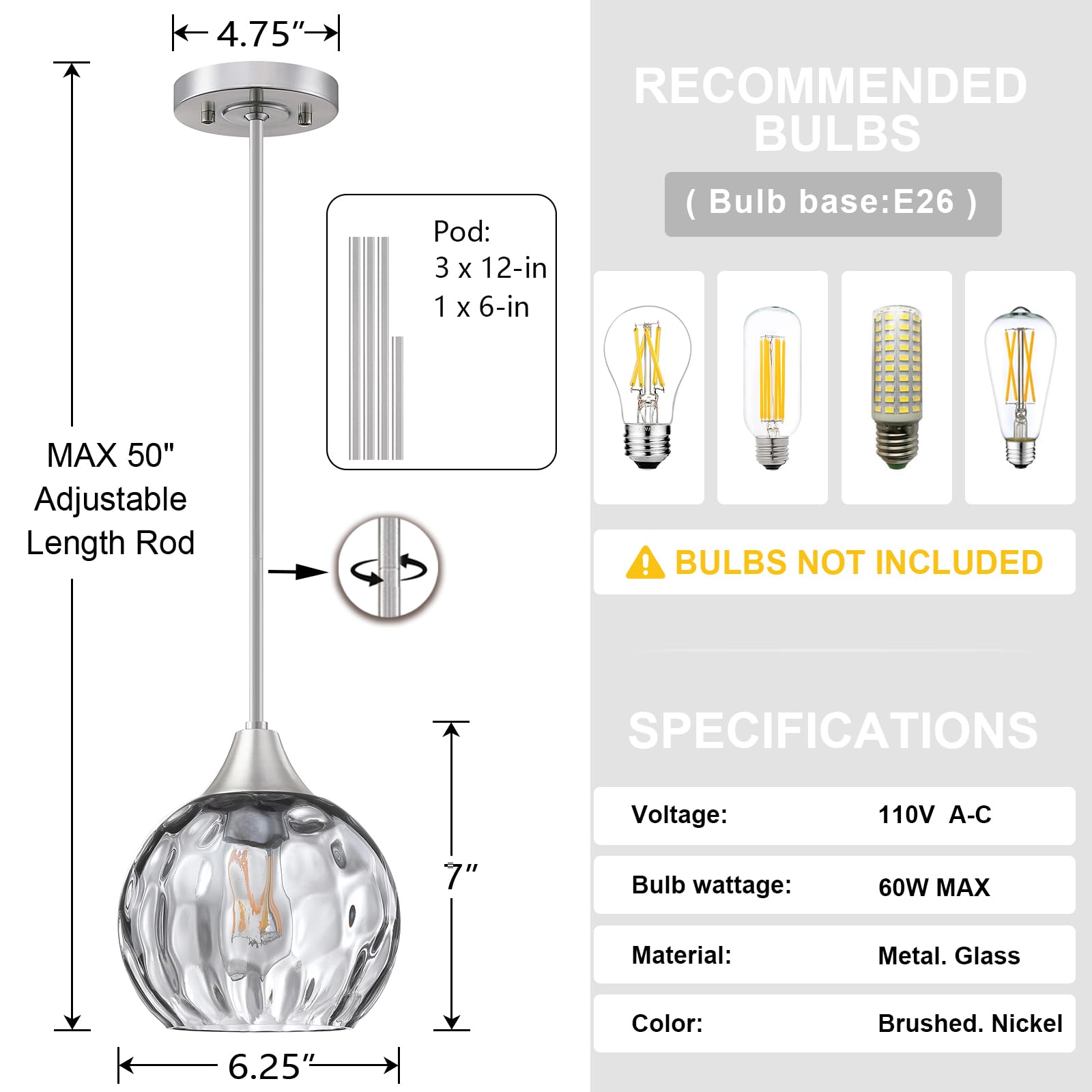 3 Pack Modern Farmhouse Pendant Lights - 6.3