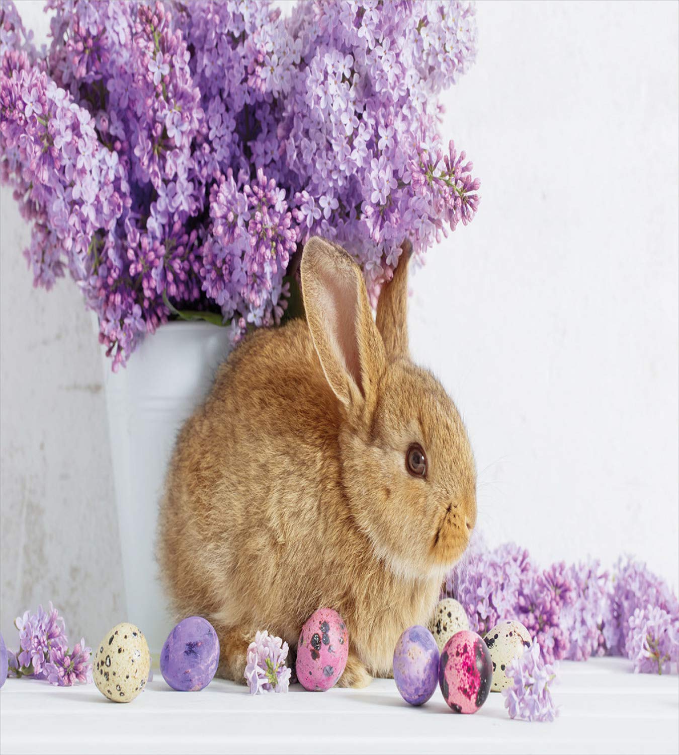 Ambesonne Easter Bunny Duvet Cover Set - Queen Size 3 Piece Bedding with 2 Pillow Shams, Rabbit with Lilac Flowers & Easter Eggs Design, Spring Home Decor for Easter Celebration & Seasonal Bedroom Refresh