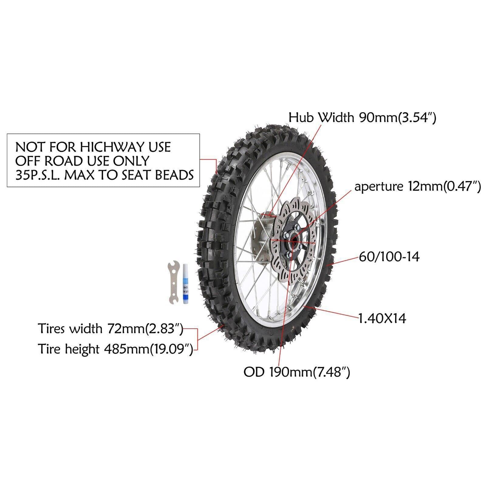 630mm 45/48mm Front Fork End with 60/100-14 Tire Rim Brake for Monkey Dirt Bike & Razor Scooter - Perfect for Off-Roading, Trail Riding and Urban Commuting