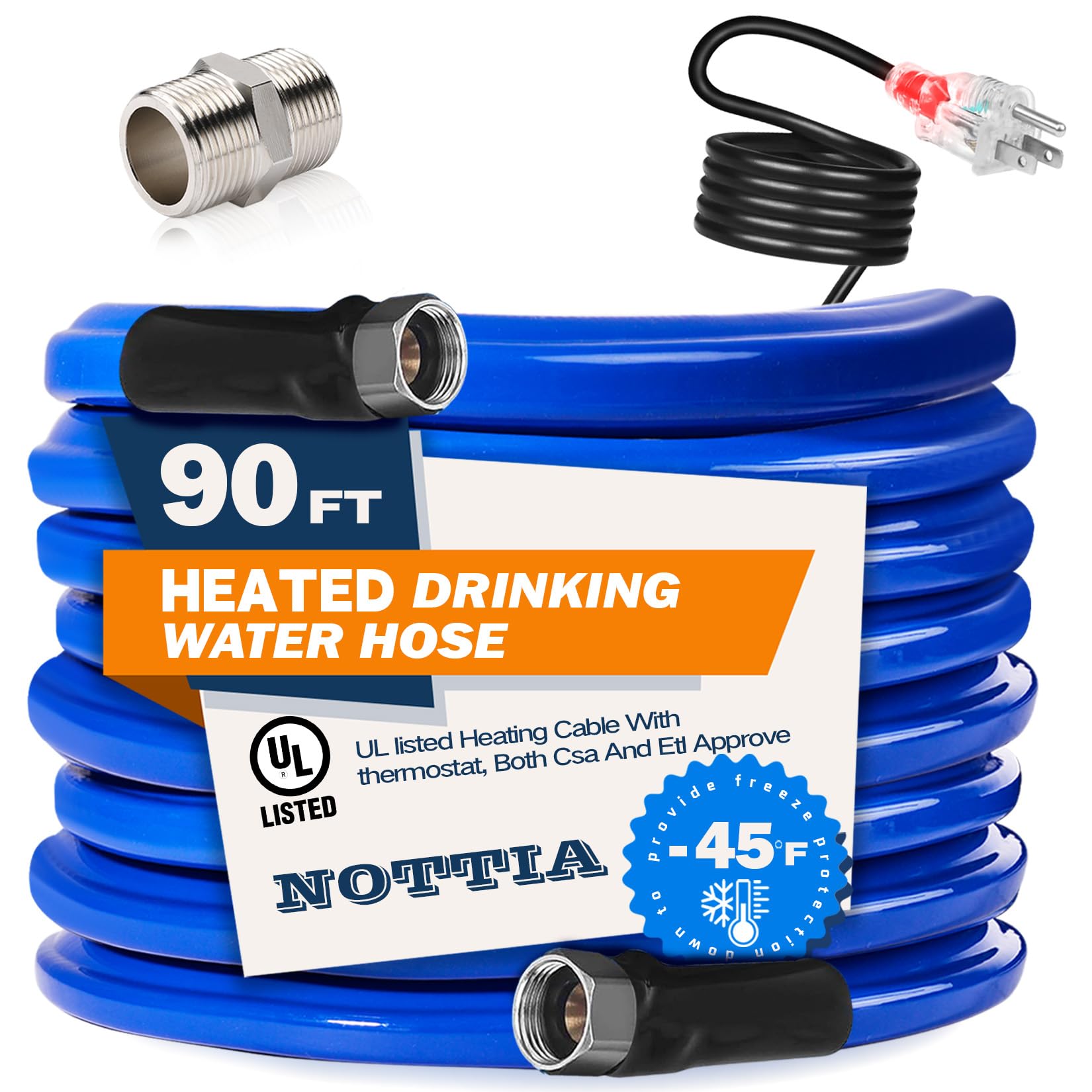 90FT Heated RV Water Hose -45℉ Antifreeze, Drinking & Garden Hose for Winter Camping | RV Accessories & Outdoor Water Supply Solution