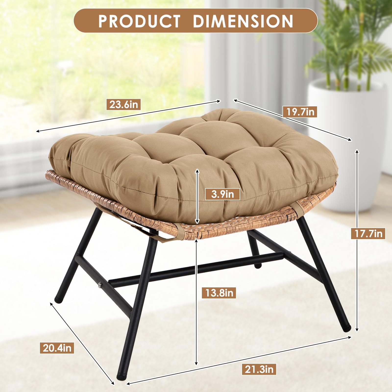 2-Piece PE Rattan U-Shaped Ottomans with 3.9