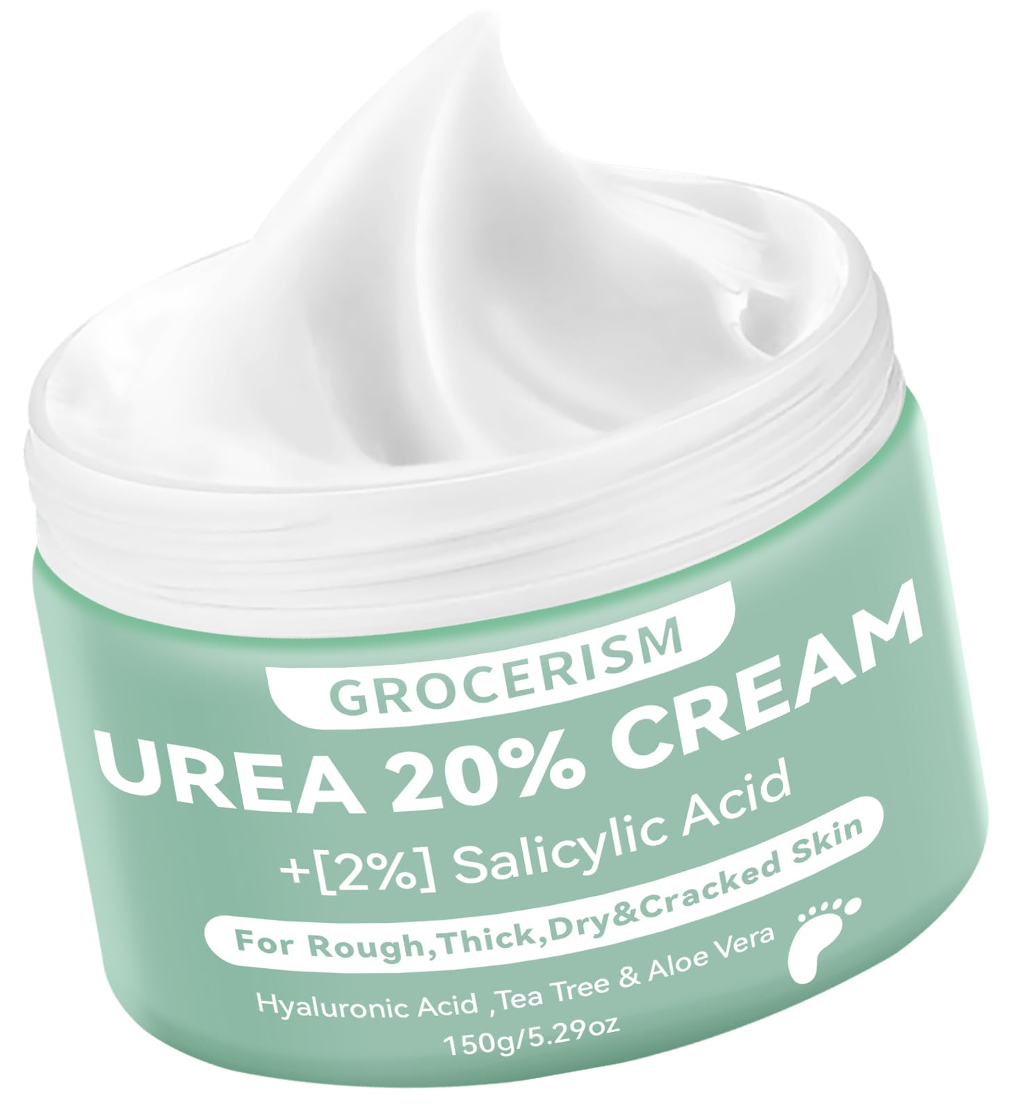 20% Urea Cream with 2% Salicylic Acid - 150g Maximum Strength Foot & Hand Moisturizer - Infused with Hyaluronic Acid, Tea Tree & Aloe Vera for Deep Hydration | Cracked Heel Treatment, Dry Skin Relief for Calluses & Rough Feet