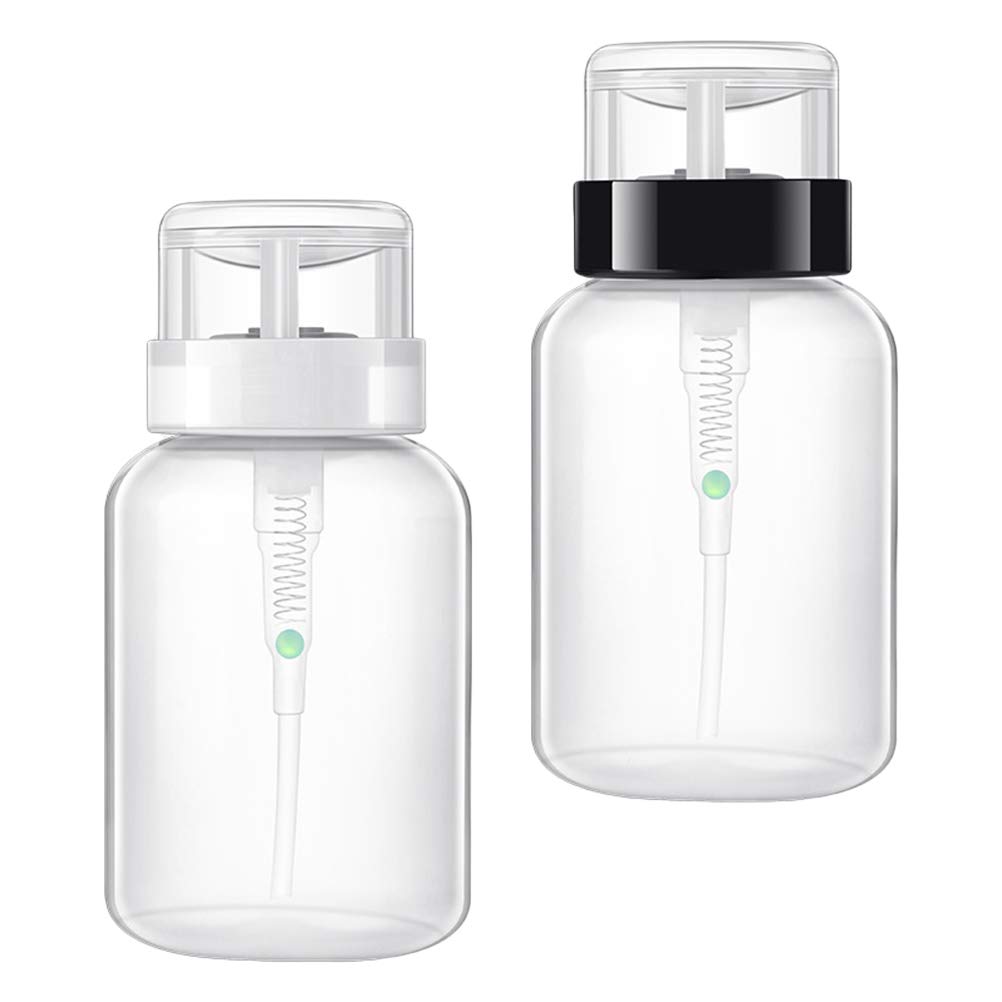 2-Pack Clear Nail Polish Pump Dispenser Bottles - Travel-Sized Empty Nail Polish Remover Containers with Clamshell Design for DIY Nail Art, Makeup & Cosmetic Liquids | Perfect for Salons, Travel Kits & Home Organization