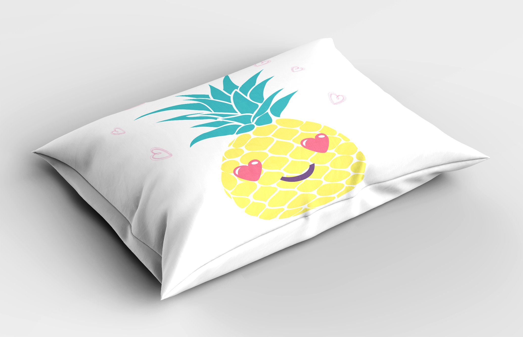 Ambesonne Tropical Pineapple Pillow Sham - King Size 36x20 Inch, Decorative Printed Pillowcase with Smiling Heart Eyes Design | Perfect for Beach House Decor, Tropical Bedroom Theme & Summer Home Accessories